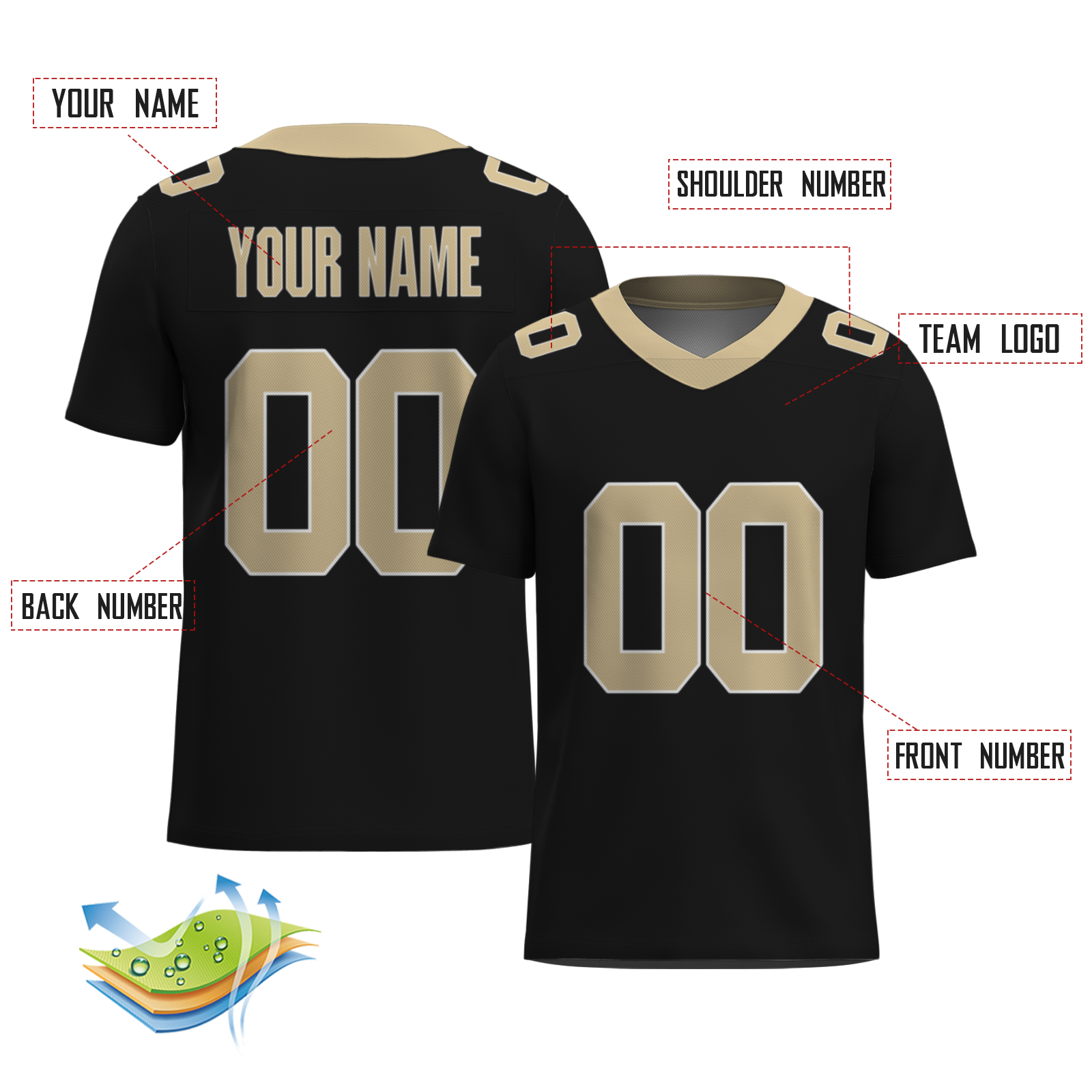 Custom Red White-Black Authentic 3D Football Jersey