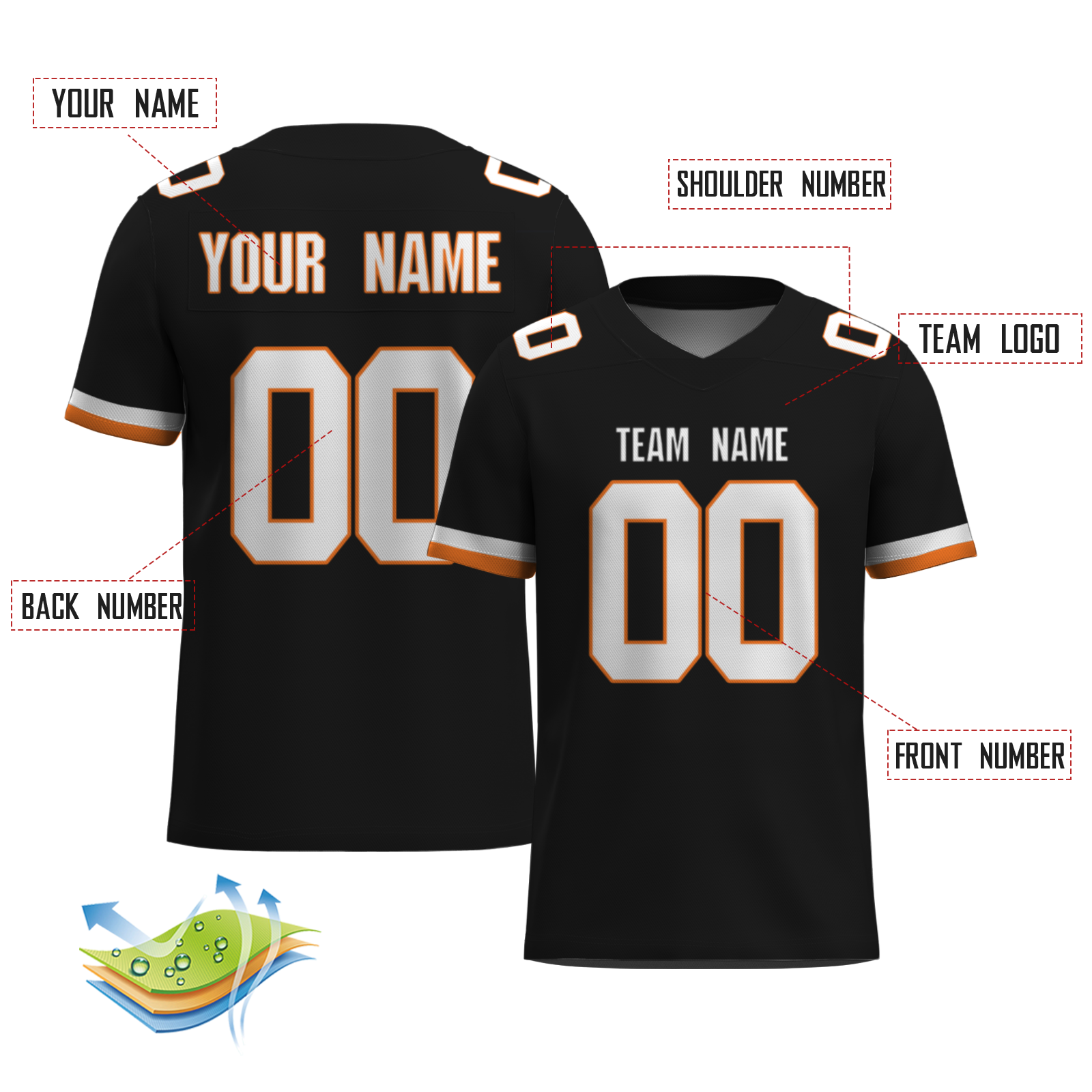 Custom  Orange White-Dark Blue Mesh Authentic Football Jersey