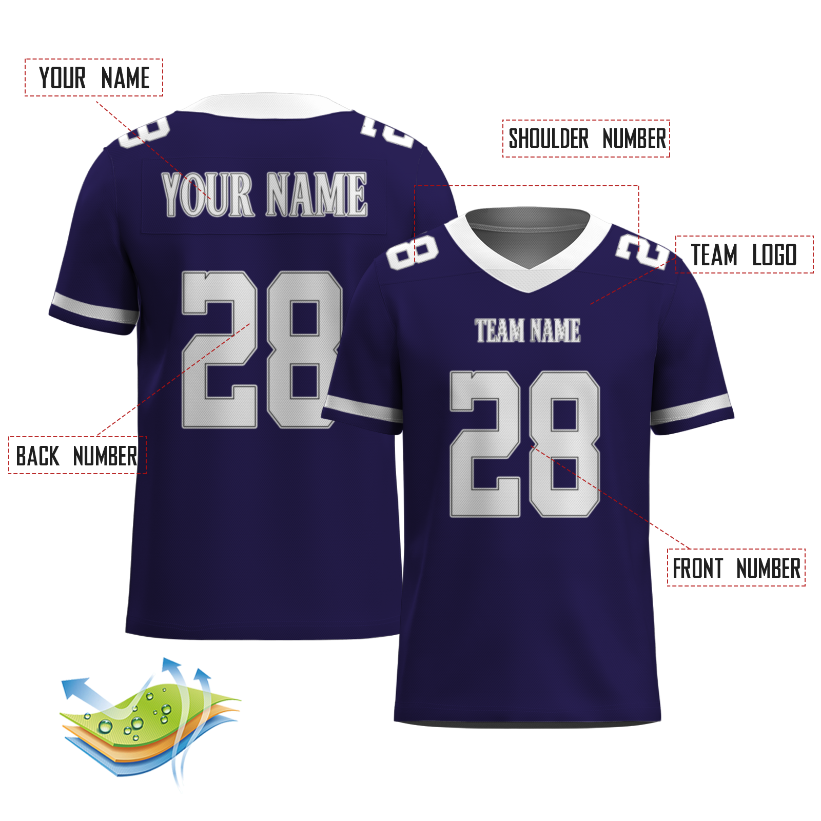 Custom  Dark Gray Blue-White Mesh Authentic Football Jersey