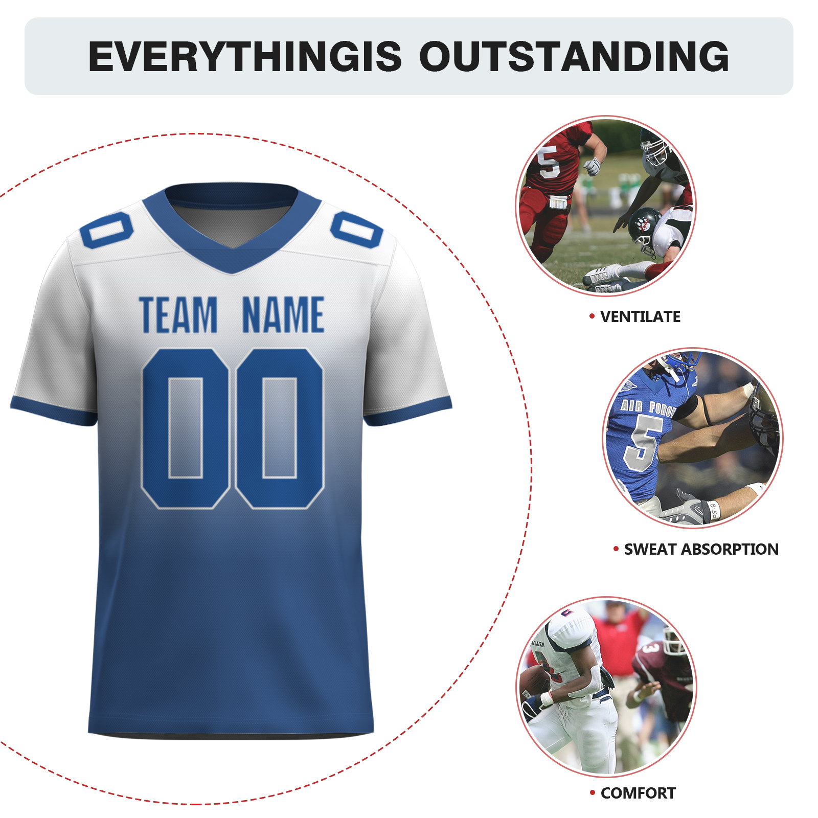 Custom  Dark Gray Blue-White Mesh Authentic Football Jersey