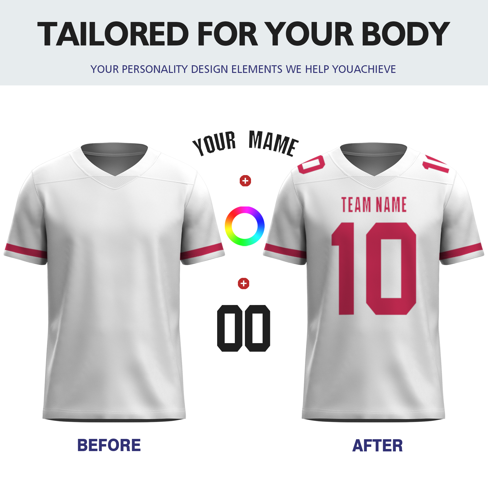 Custom Red White-Black Authentic 3D Football Jersey