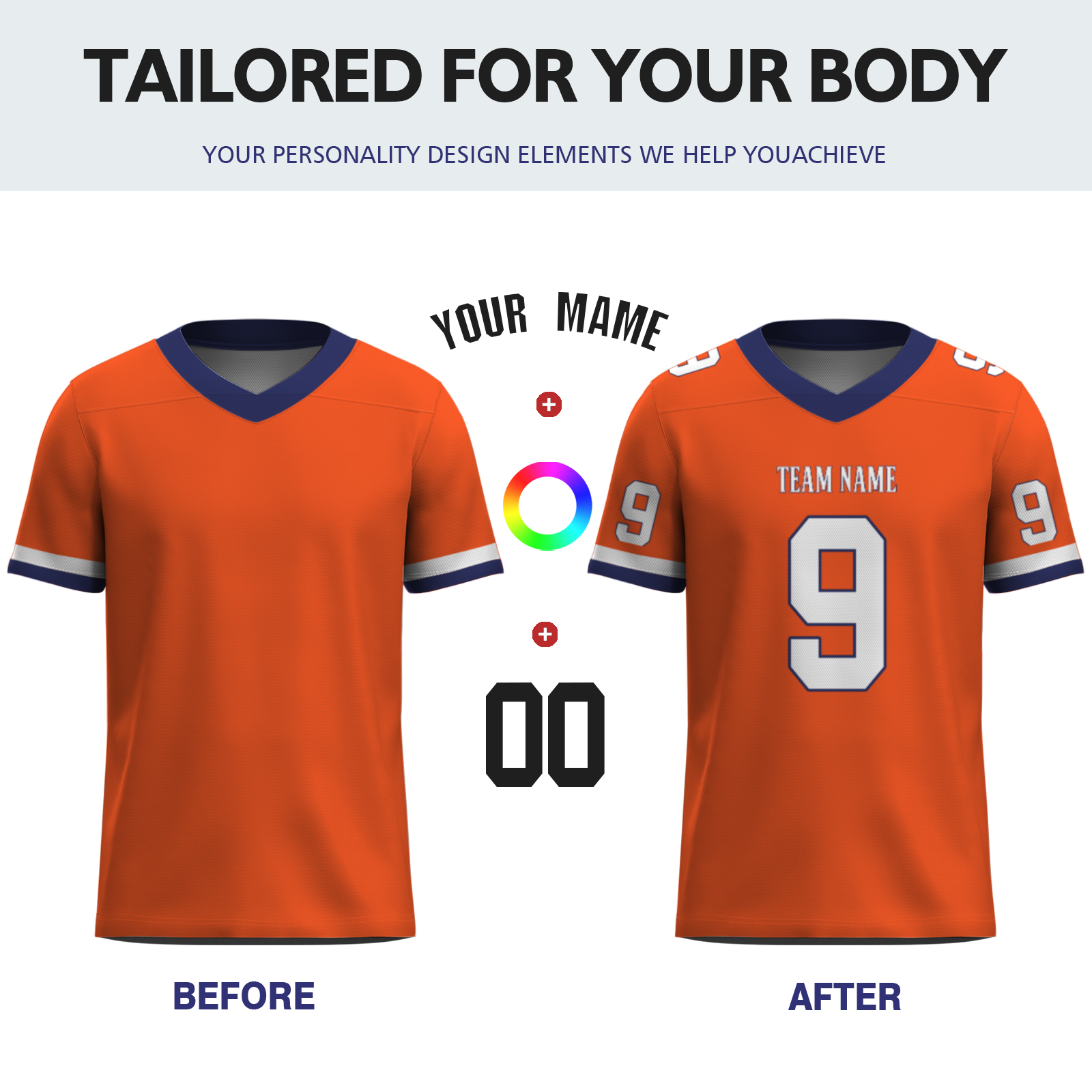 Custom  Orange White-Dark Blue Mesh Authentic Football Jersey