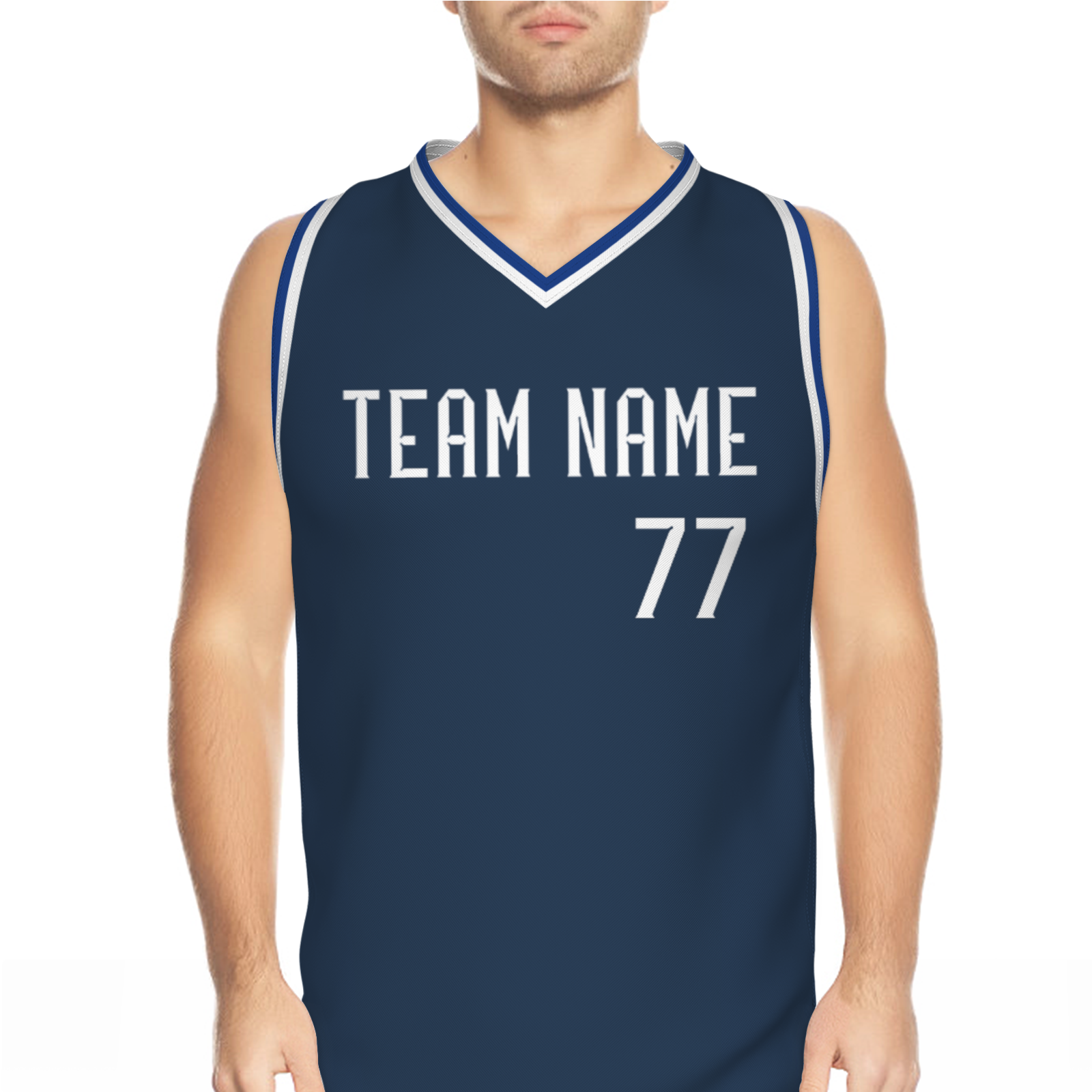 Custom White Dark Blue-Orange Authentic V-Neck Basketball Jersey