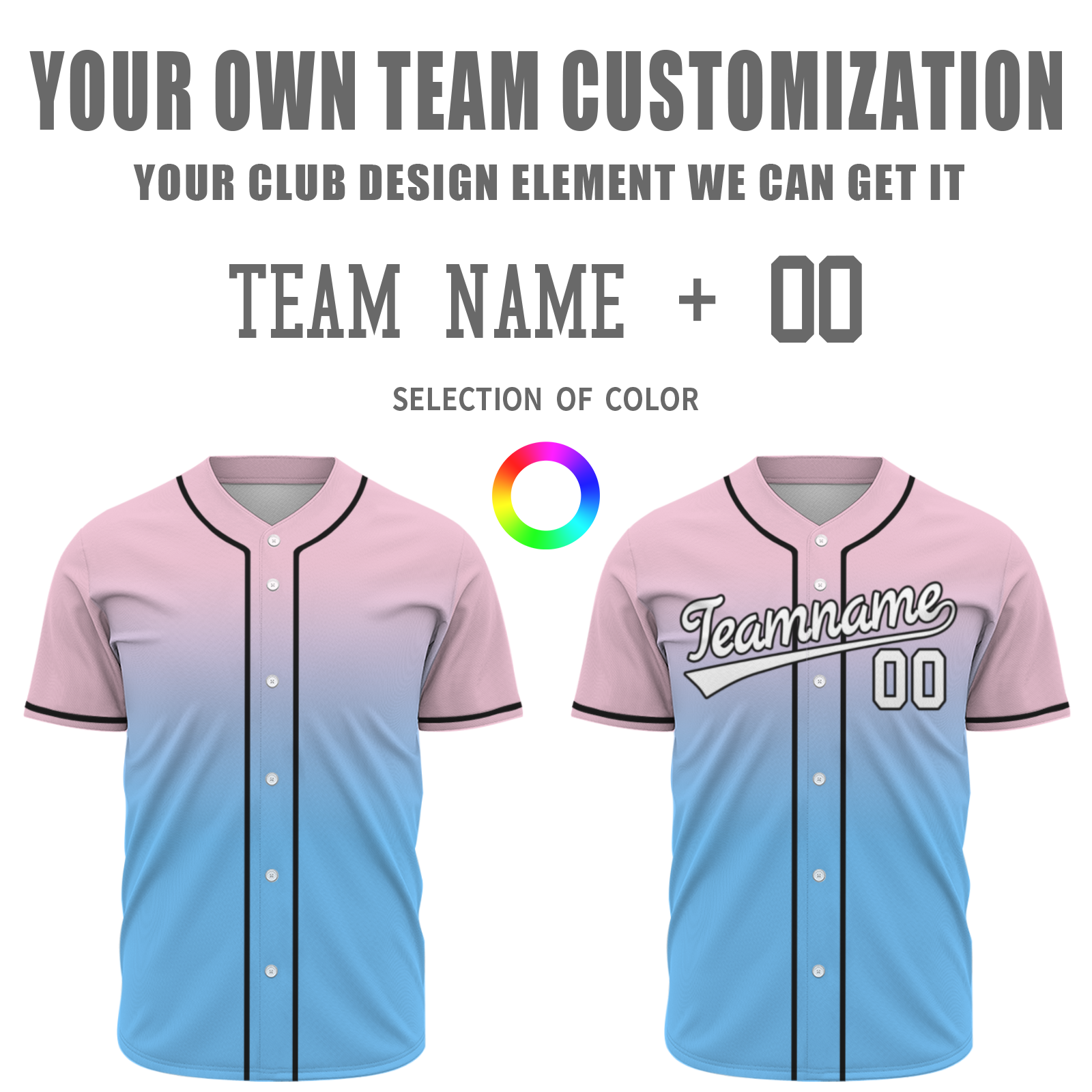 Custom Pink Blue White-Black  Aunthentic Fade Fashion Baseball Jersey