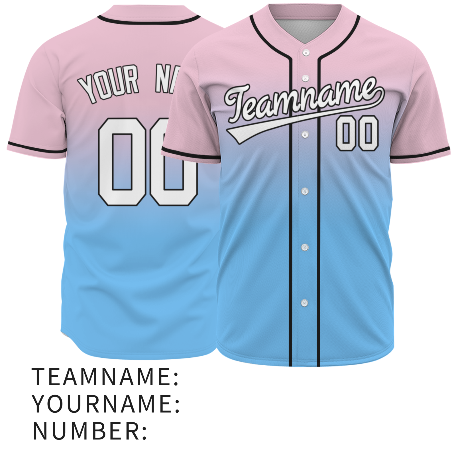 Custom Pink Blue White-Black  Aunthentic Fade Fashion Baseball Jersey