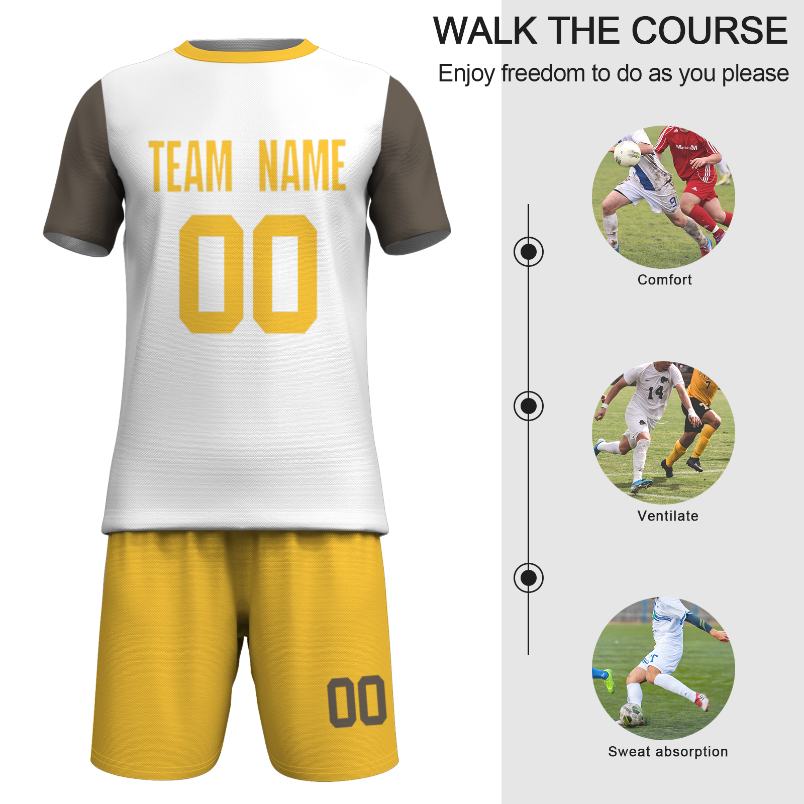 Custom White Yelow Sublimation Soccer Uniform Jersey