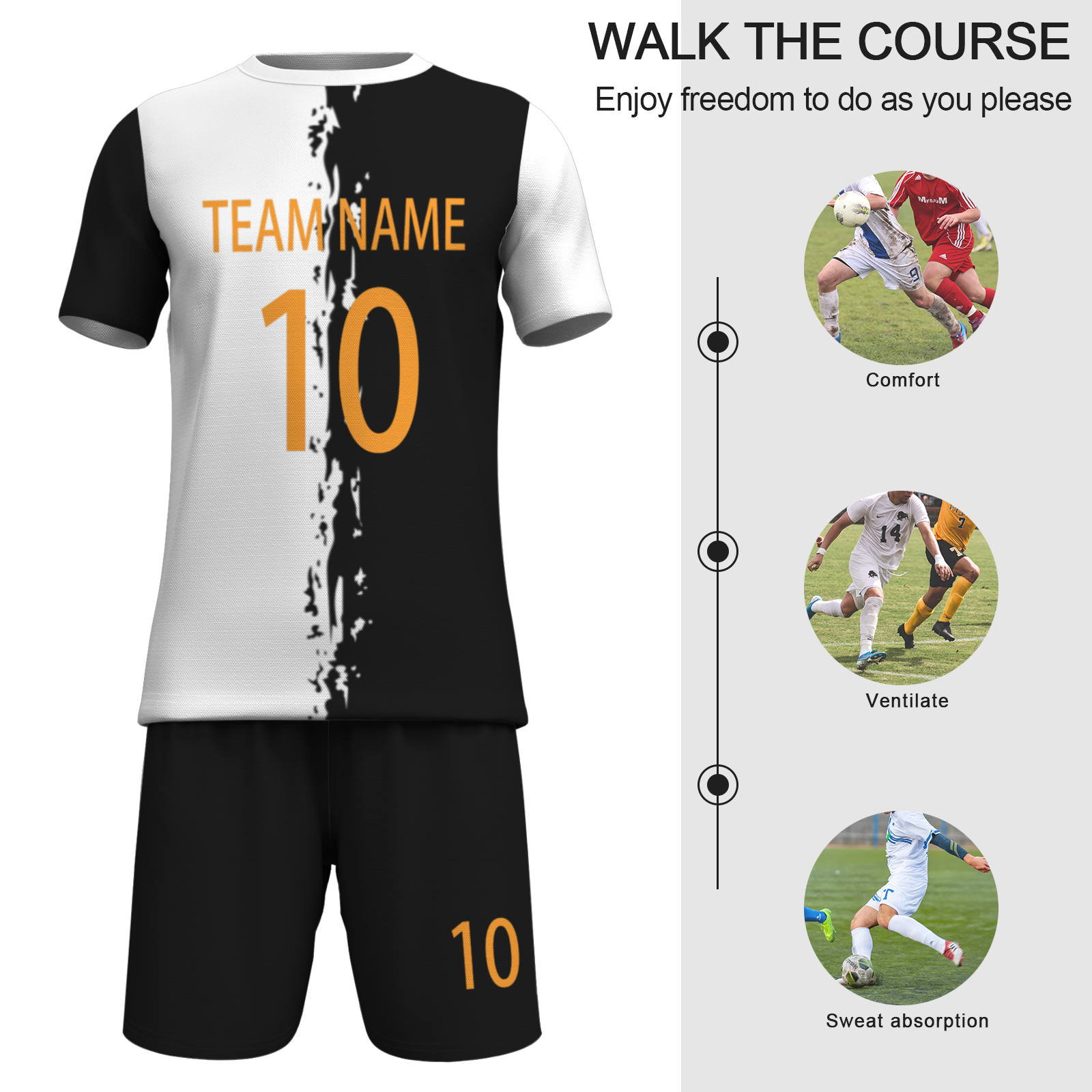 Custom White Black Sublimation Soccer Uniform Jersey