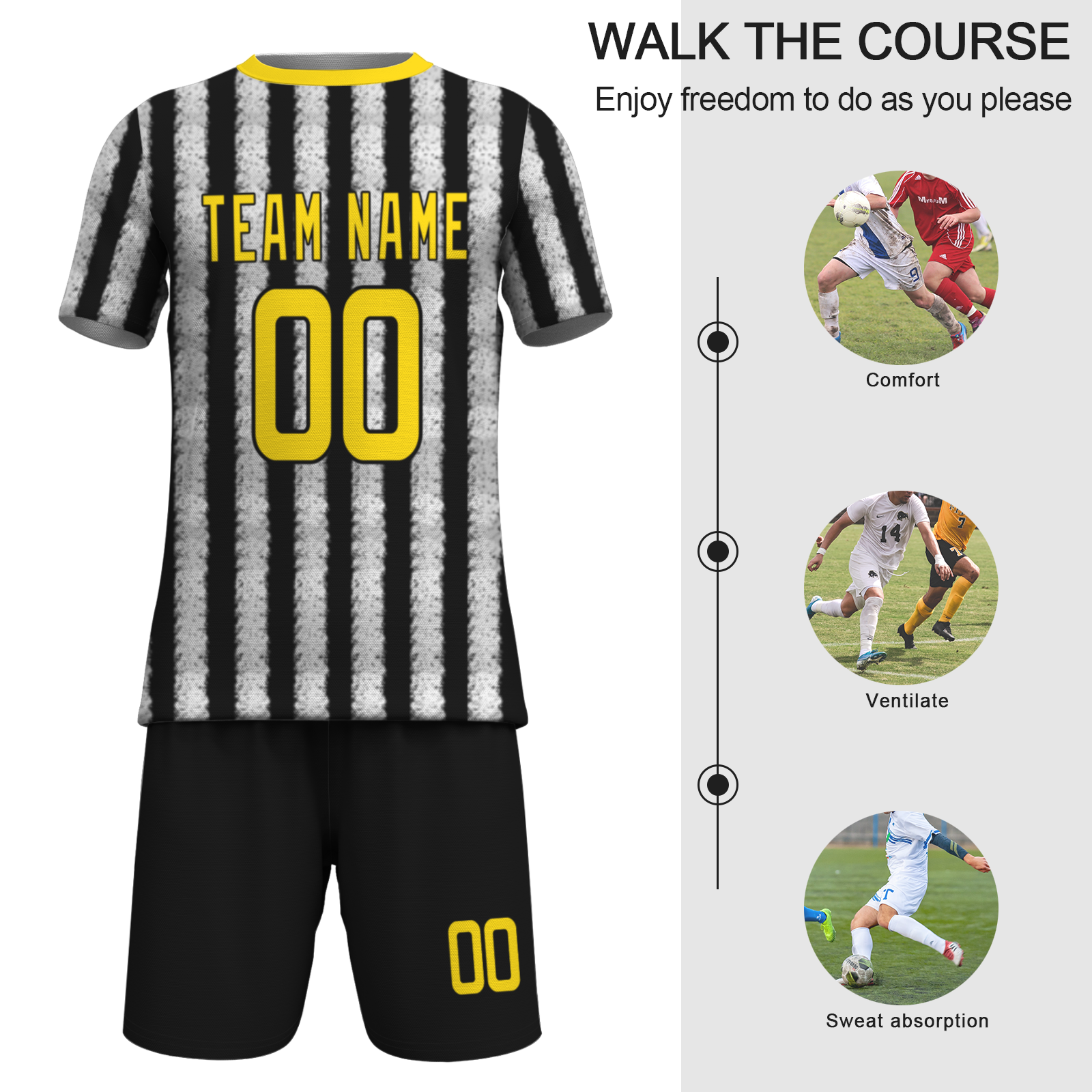 Custom White Black Sublimation Soccer Uniform Jersey