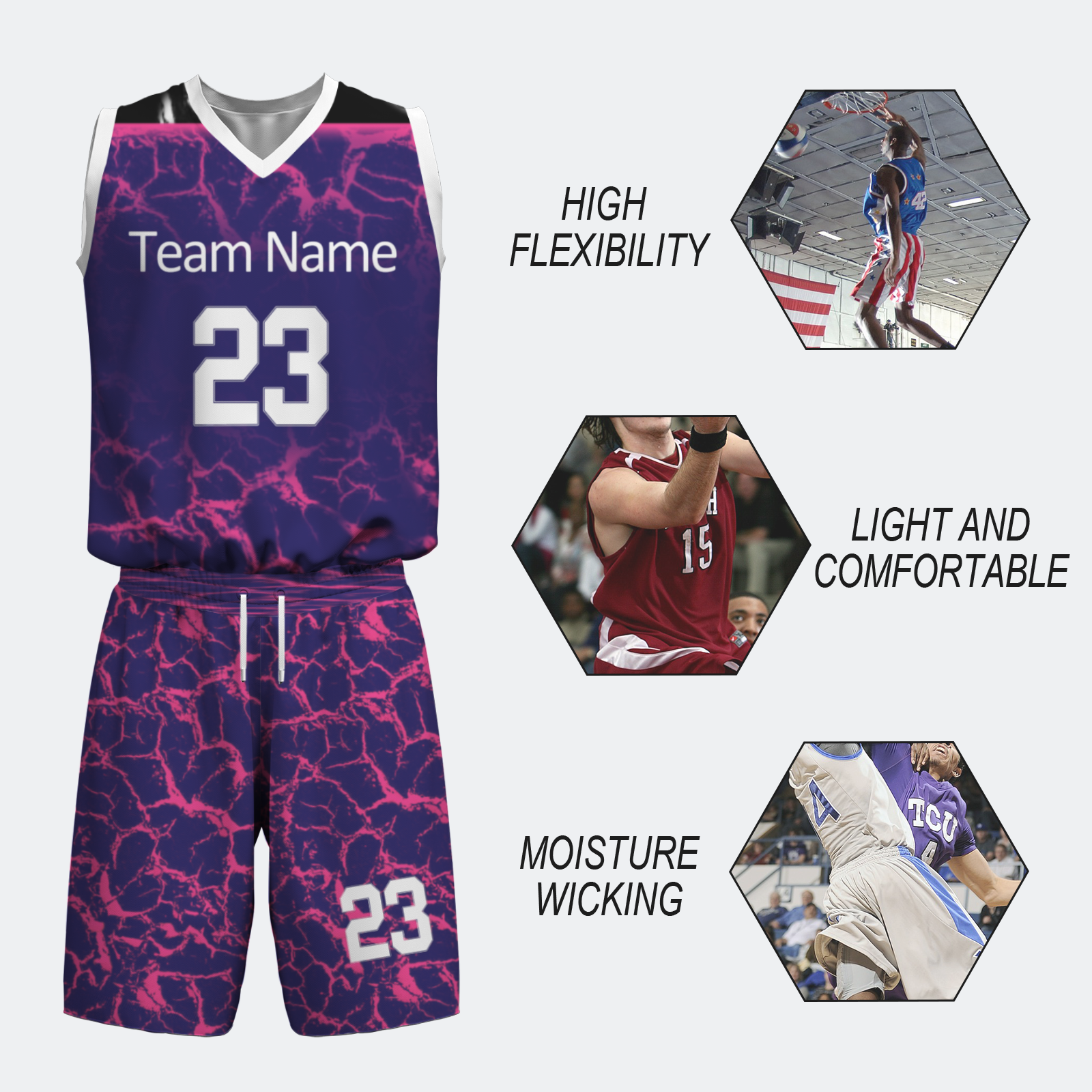 Custom Purple Camouflage White Lilac Basketball Uniform Jersey