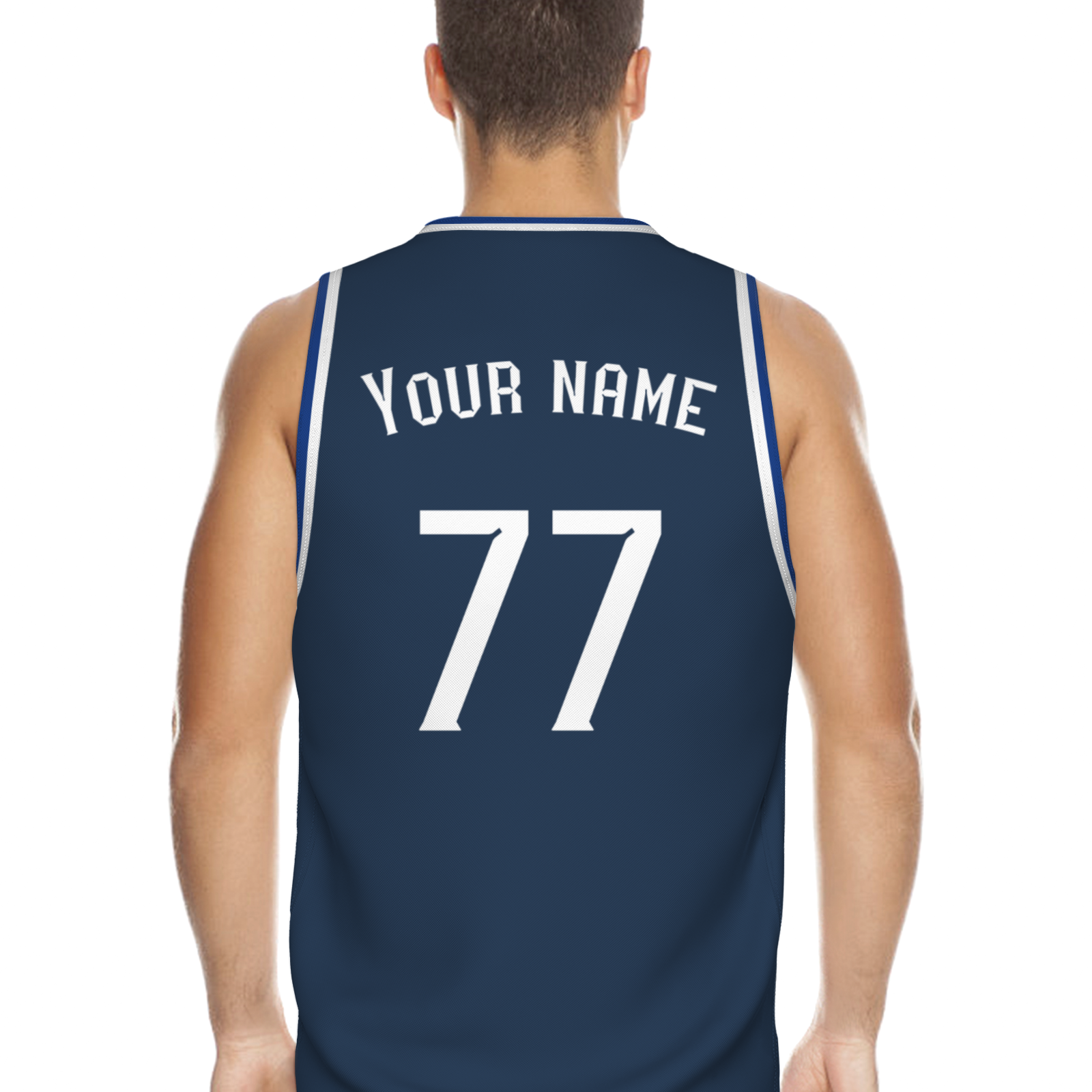 Custom White Dark Blue-Orange Authentic V-Neck Basketball Jersey