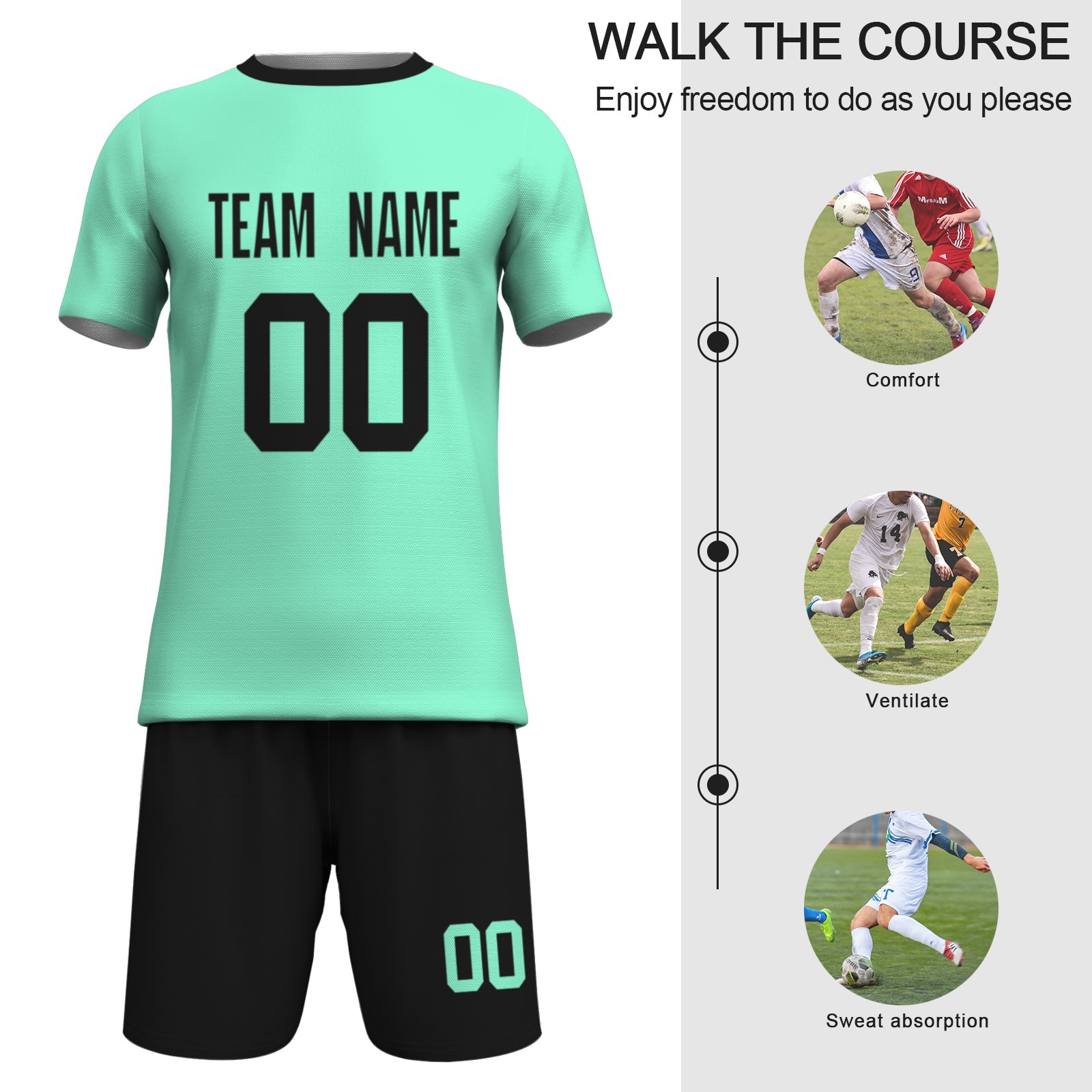 Custom  Fluorescent Green Black Sublimation Soccer Uniform Jersey