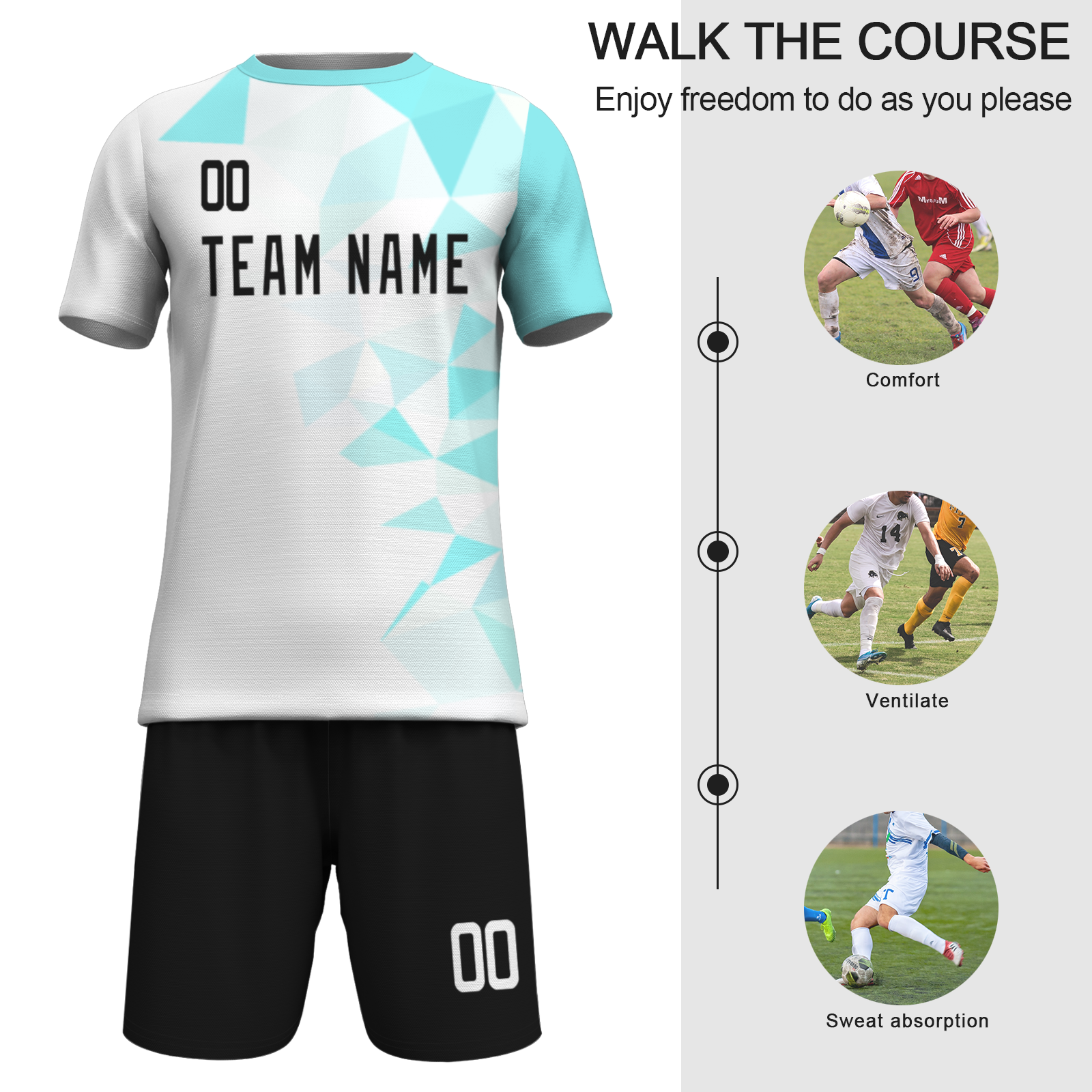 Custom White Black Sublimation Soccer Uniform Jersey