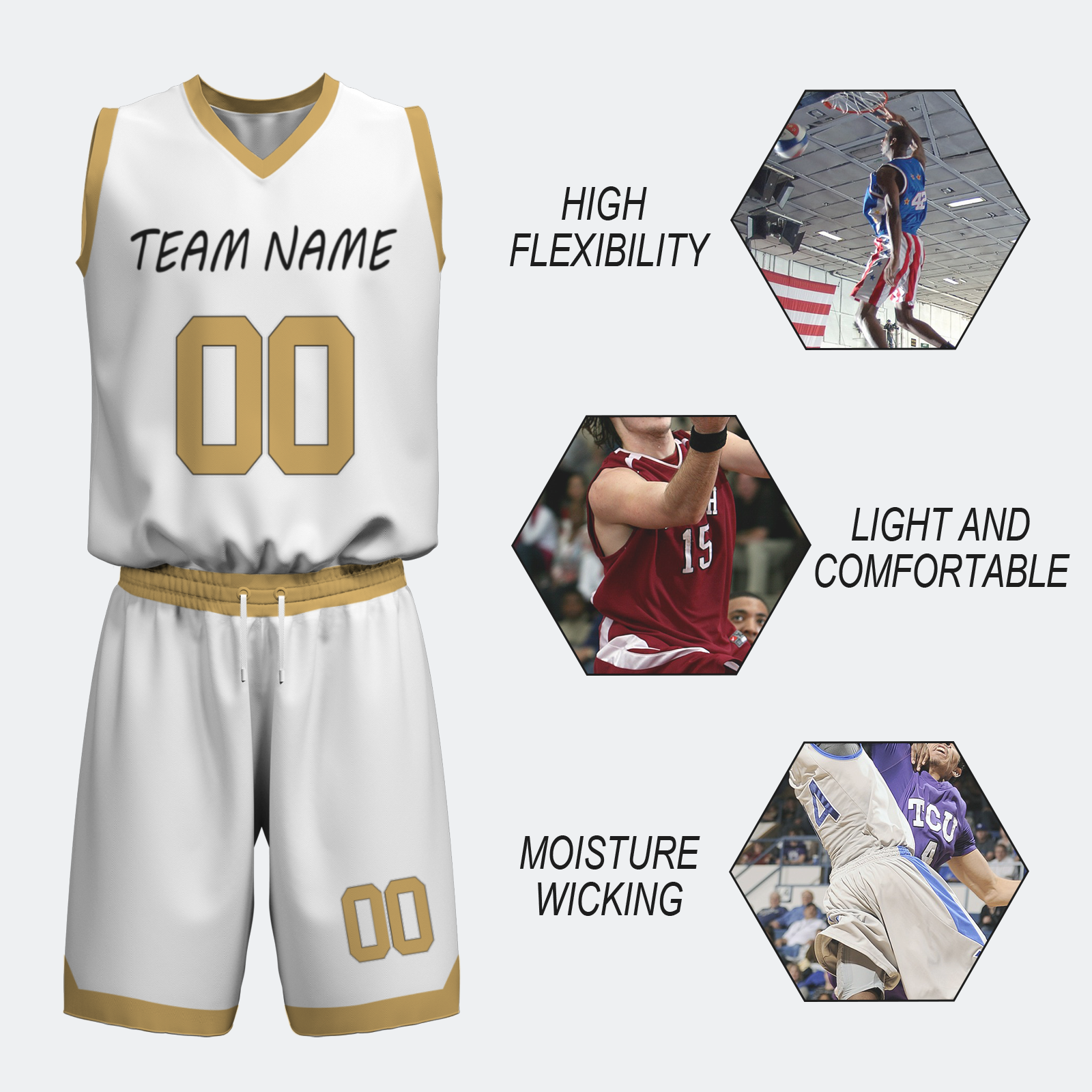 Custom White Old Gold-Black Authentic Basketball Uniform Jersey