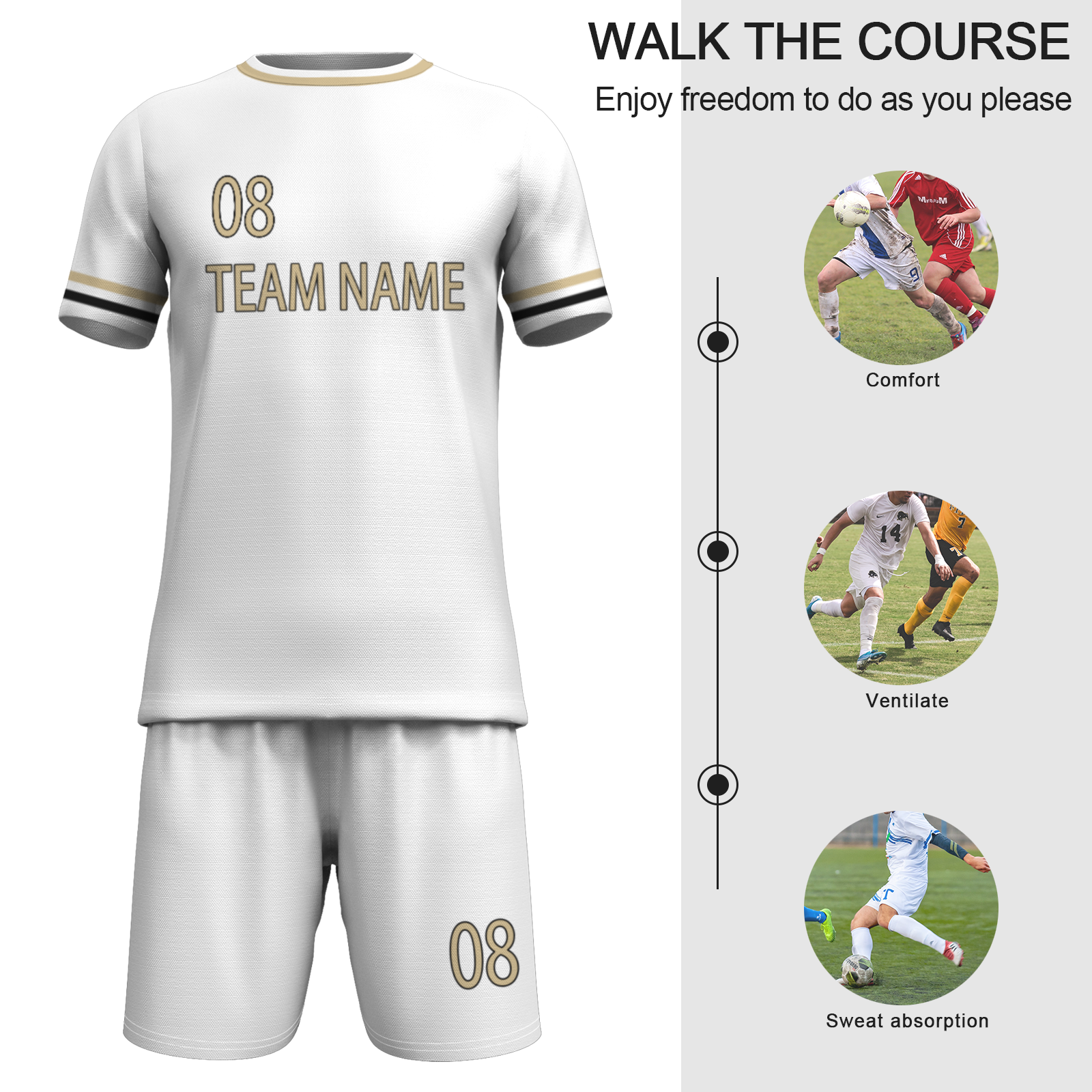 Custom White Black-White Sublimation Soccer Uniform Jersey