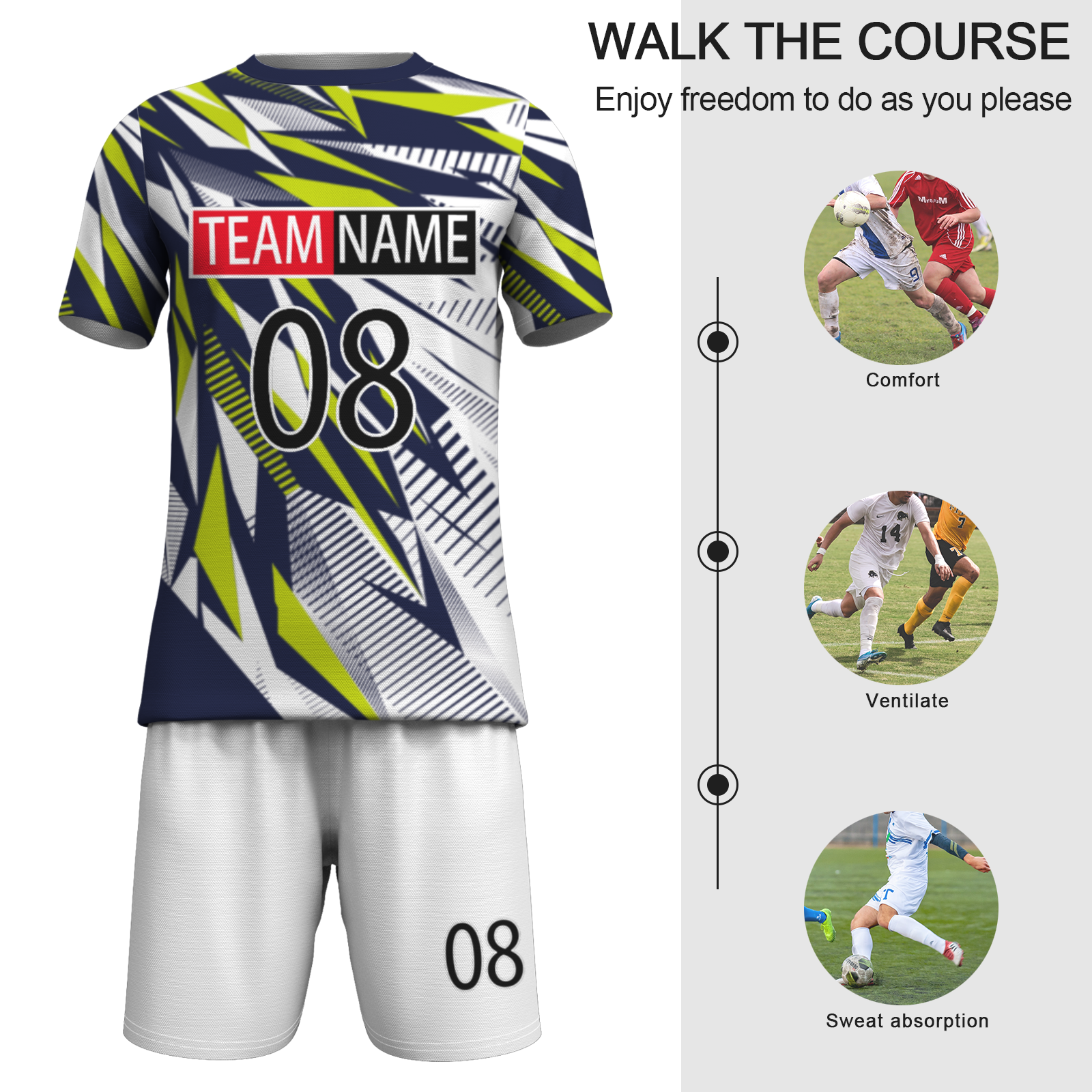 Custom White Black-White Sublimation Soccer Uniform Jersey