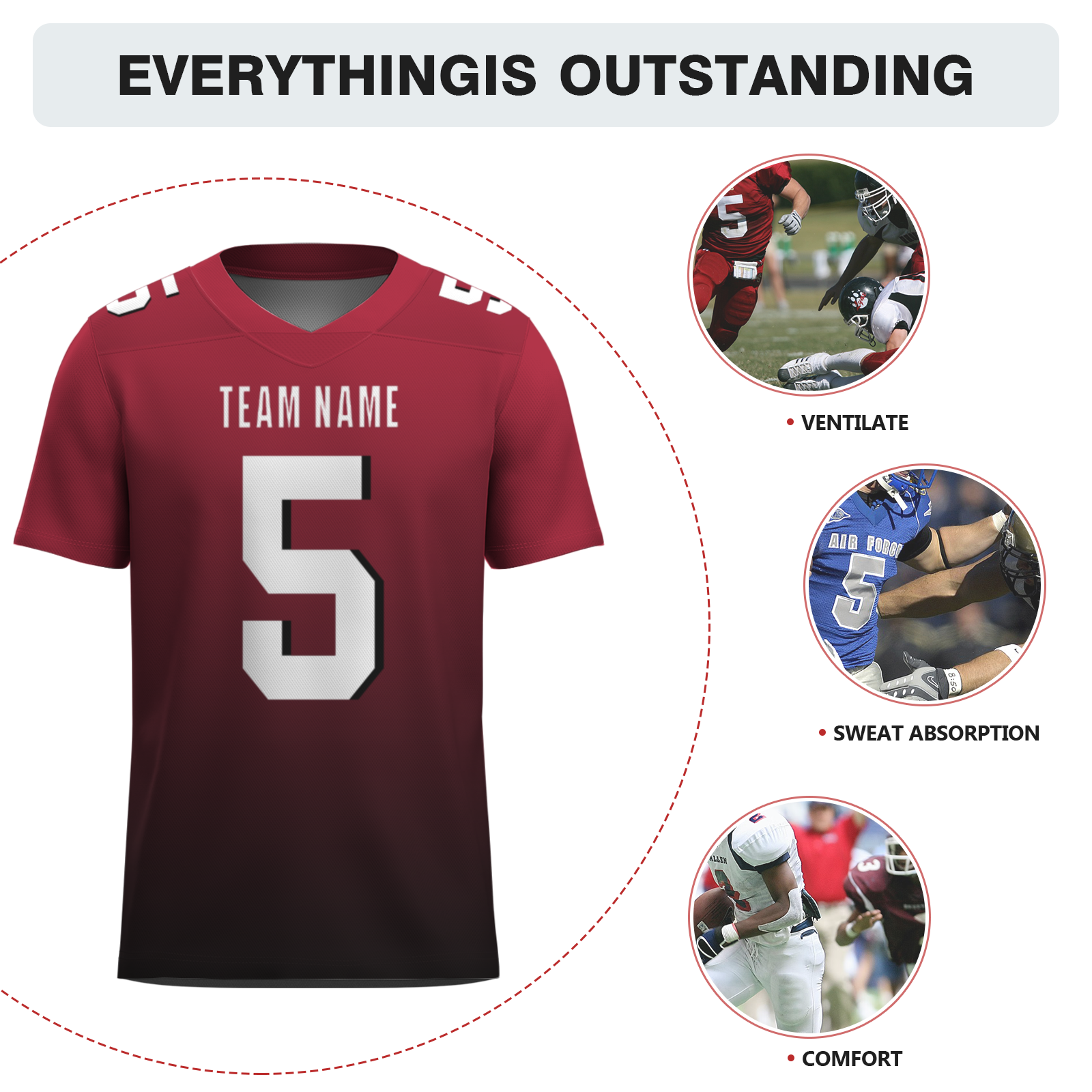 Custom Red White-Black Authentic 3D Football Jersey