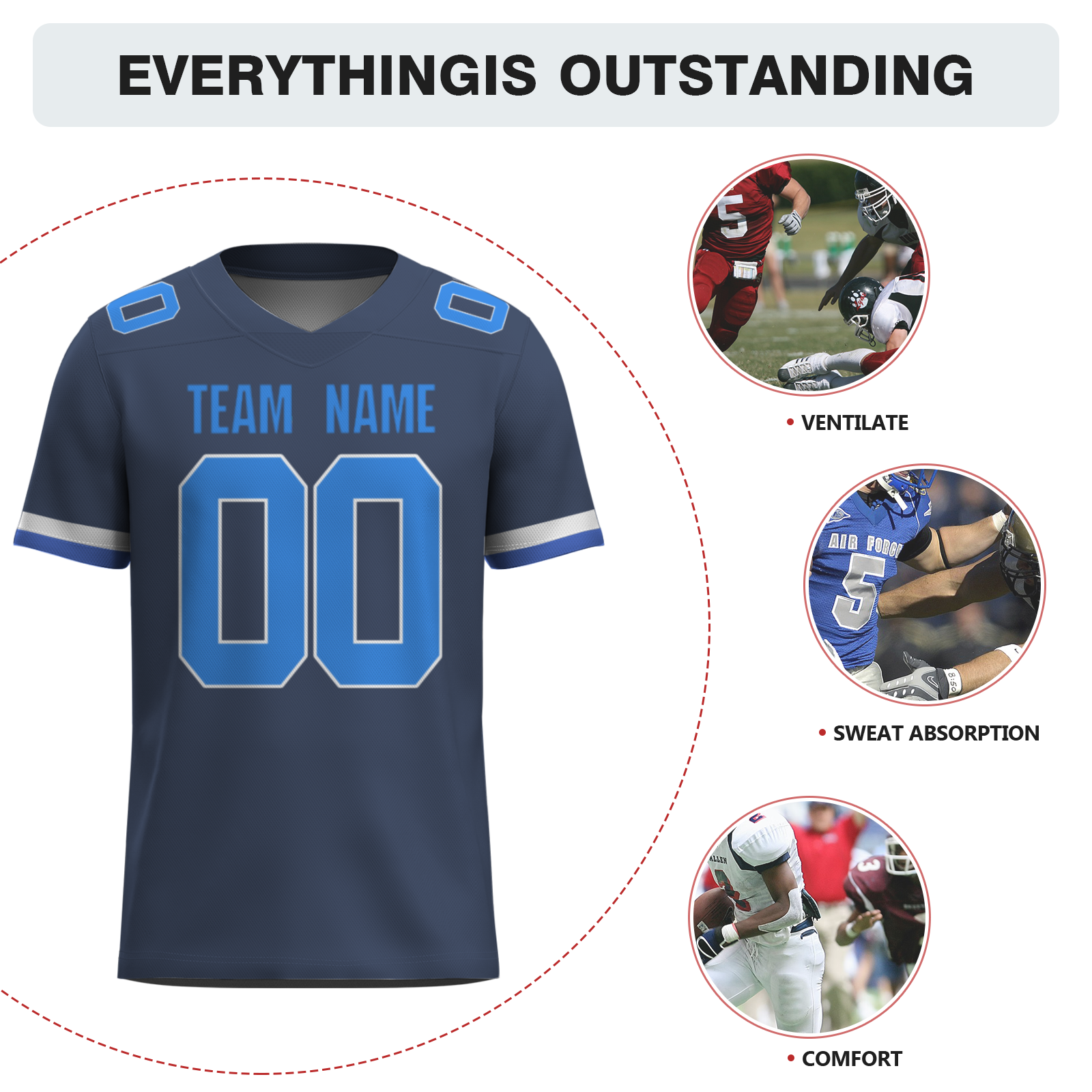 Custom  Dark Gray Blue-White Mesh Authentic Football Jersey