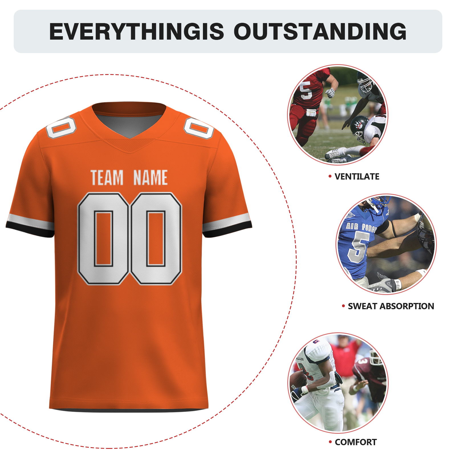 Custom  Orange White-Dark Blue Mesh Authentic Football Jersey