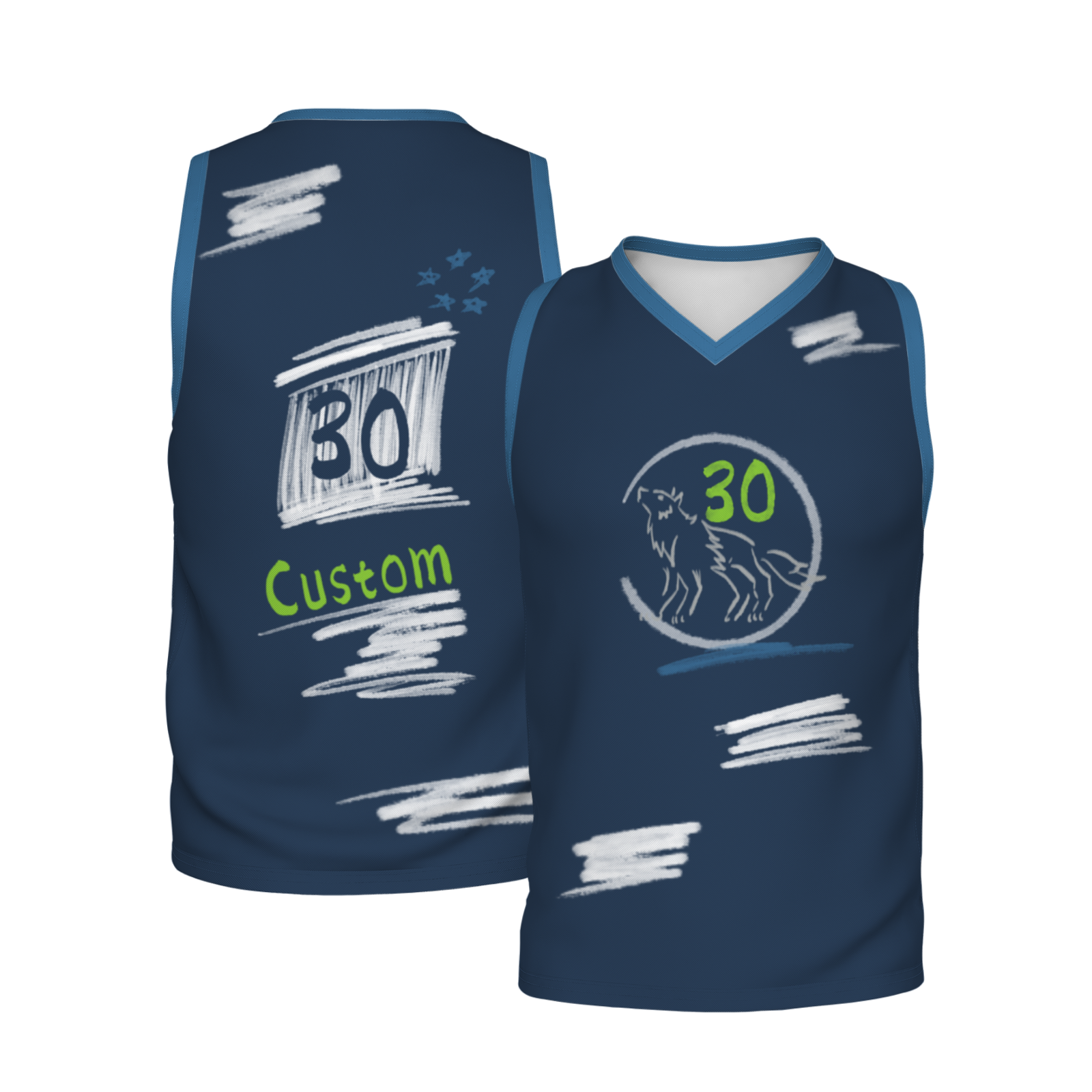 Custom Blue Chinese Painting Horse V-Neck Basketball Jersey