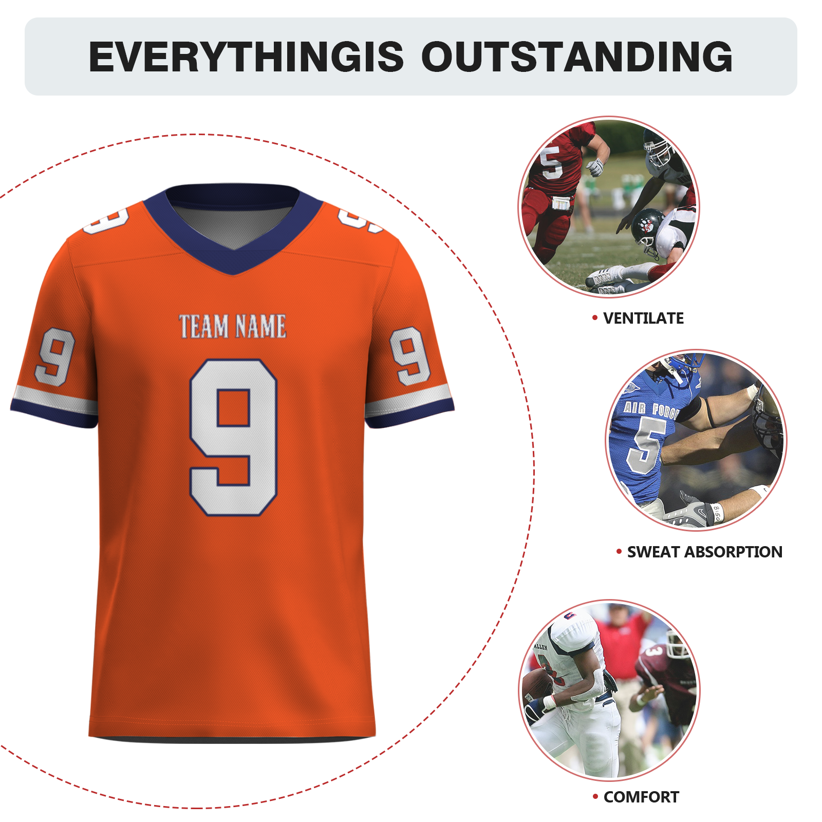 Custom  Orange White-Dark Blue Mesh Authentic Football Jersey