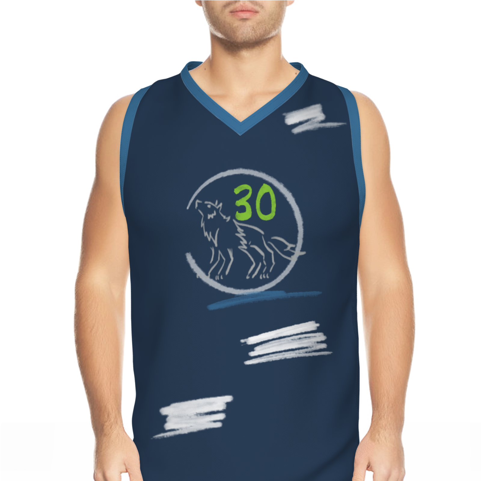 Custom Blue Chinese Painting Horse V-Neck Basketball Jersey