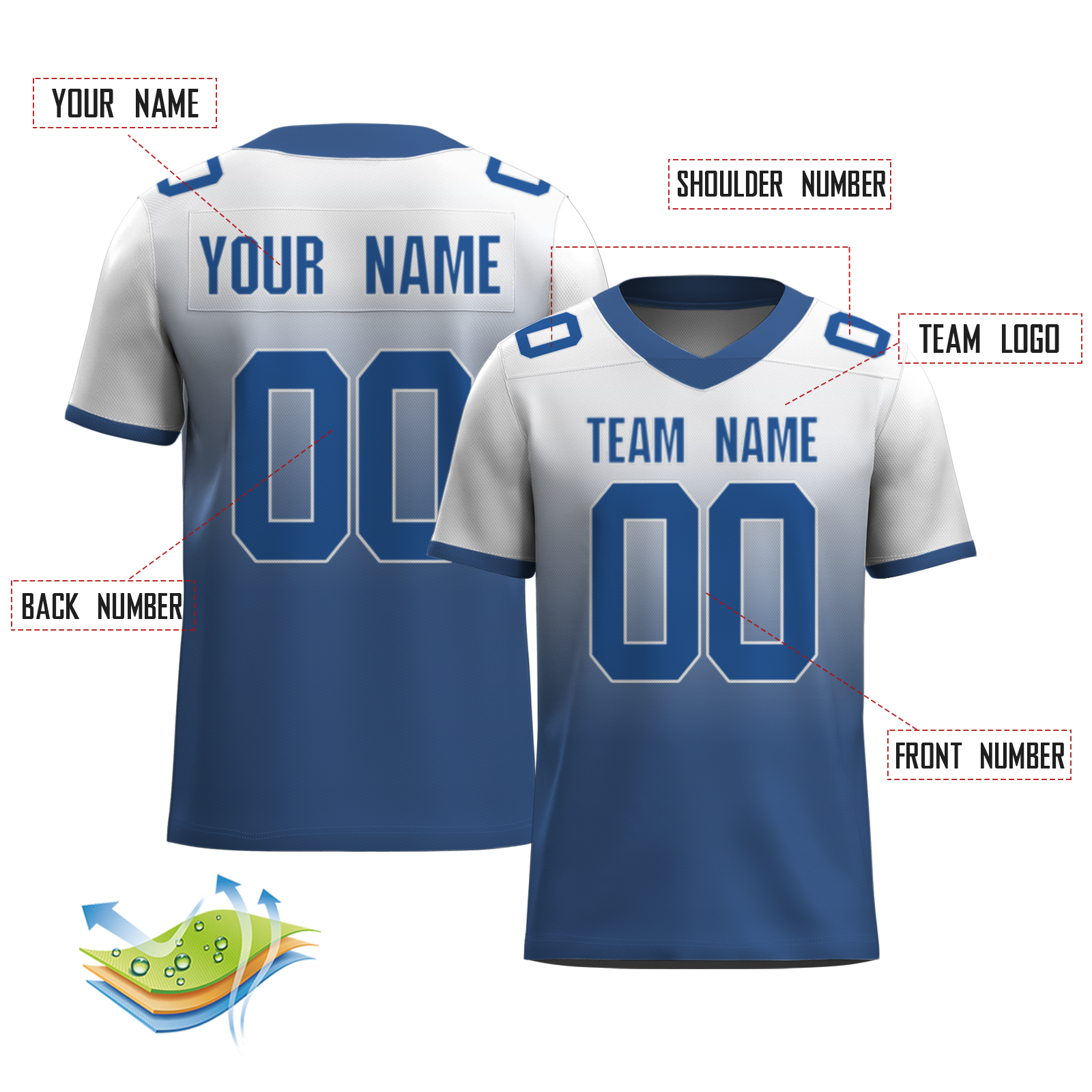 Custom  Dark Gray Blue-White Mesh Authentic Football Jersey