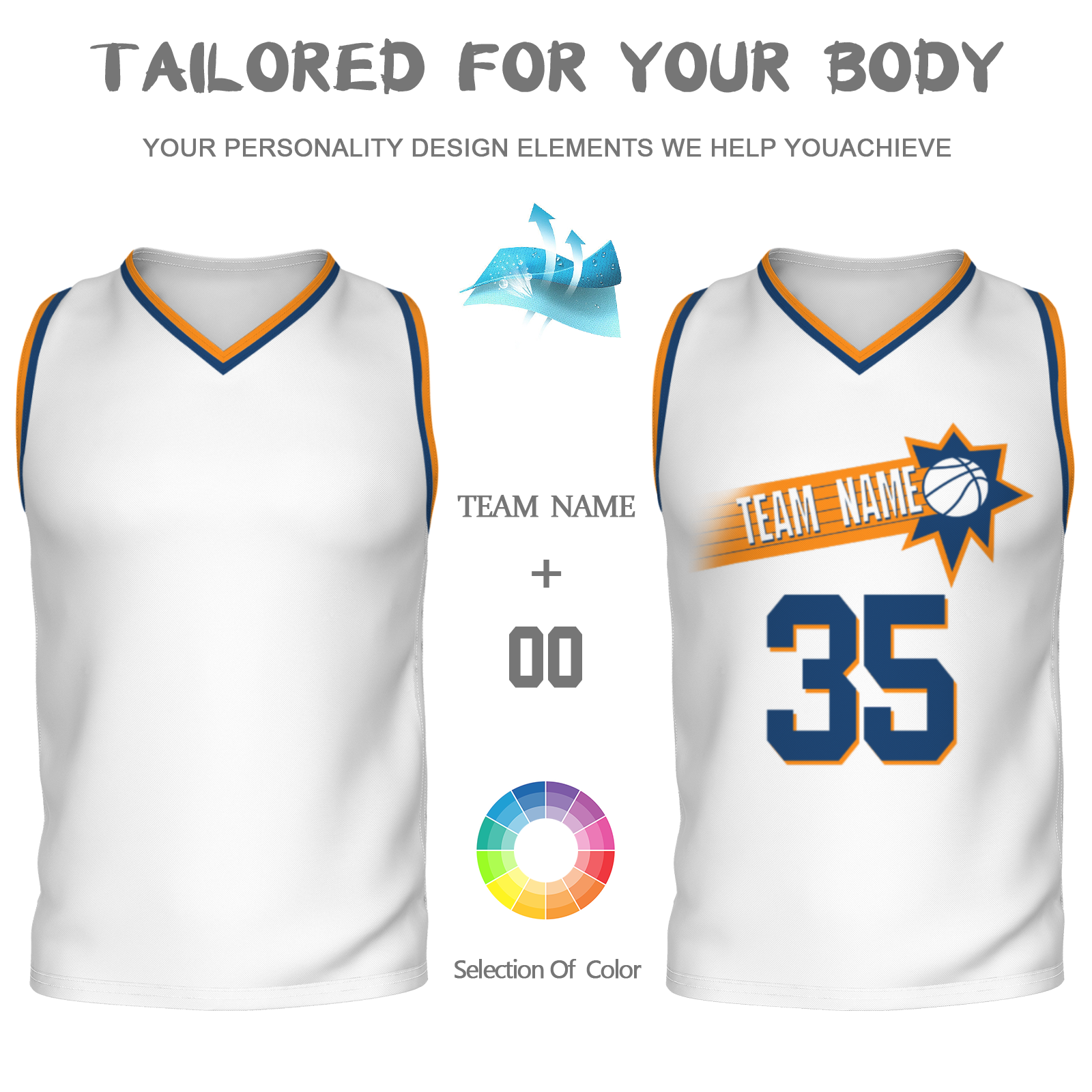 Custom White Dark Blue-Orange Authentic V-Neck Basketball Jersey