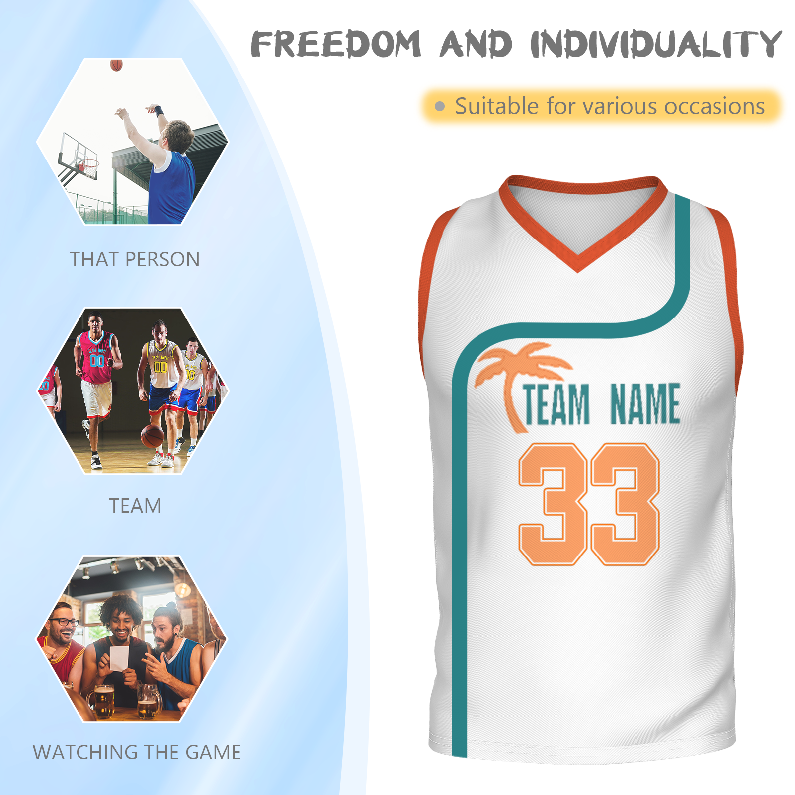 Custom Turquoise White Orange Authentic Coconut Tree Basketball Jersey