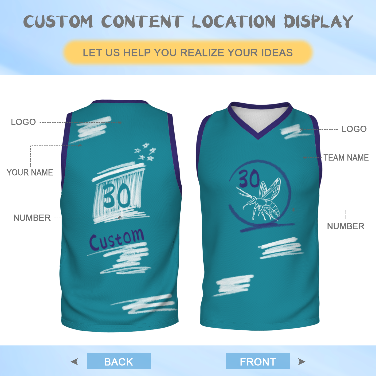 Custom Blue Chinese Painting Horse V-Neck Basketball Jersey