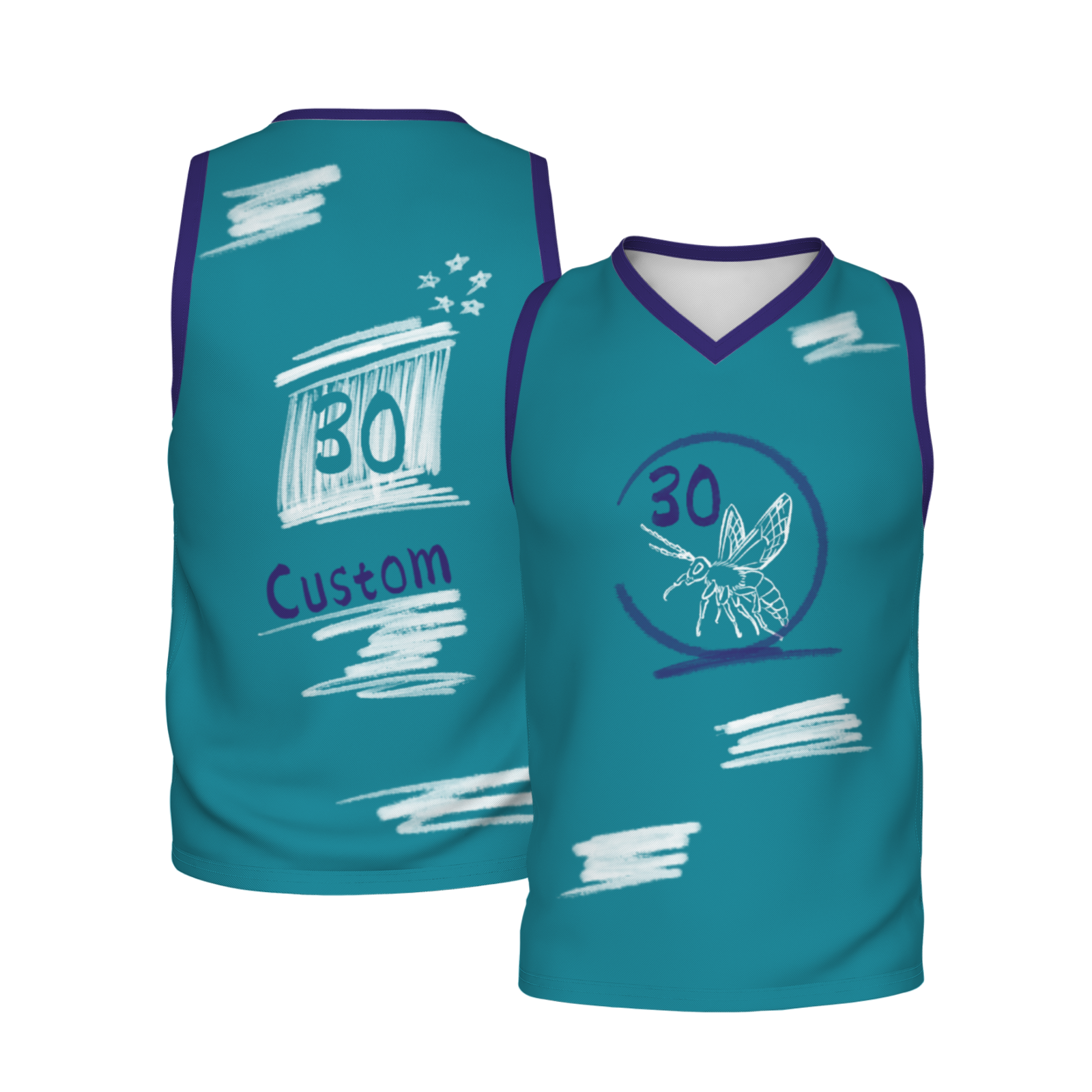 Custom Blue Chinese Painting Horse V-Neck Basketball Jersey