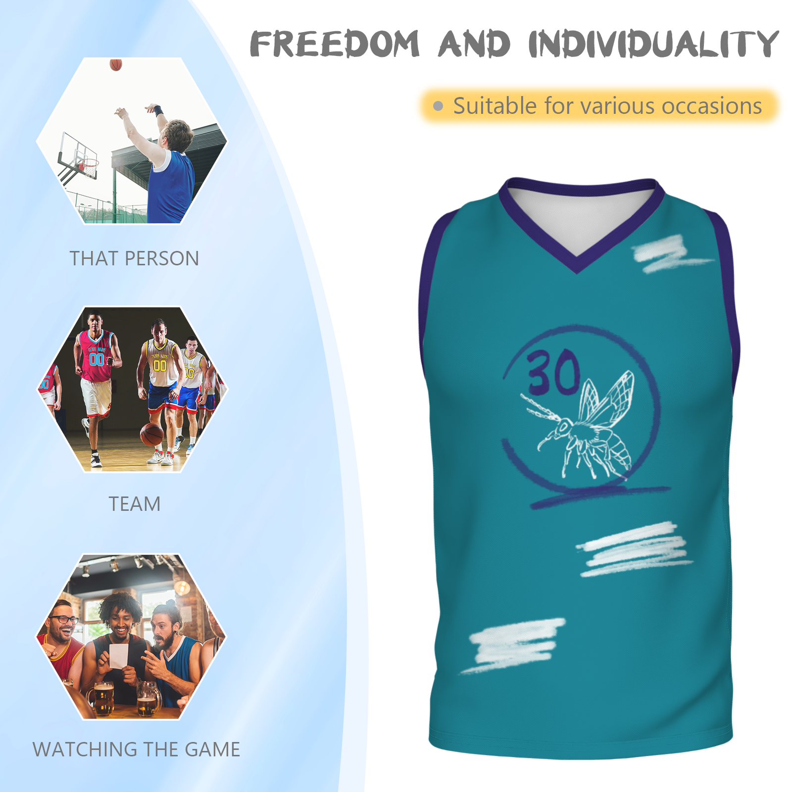 Custom Blue Chinese Painting Horse V-Neck Basketball Jersey