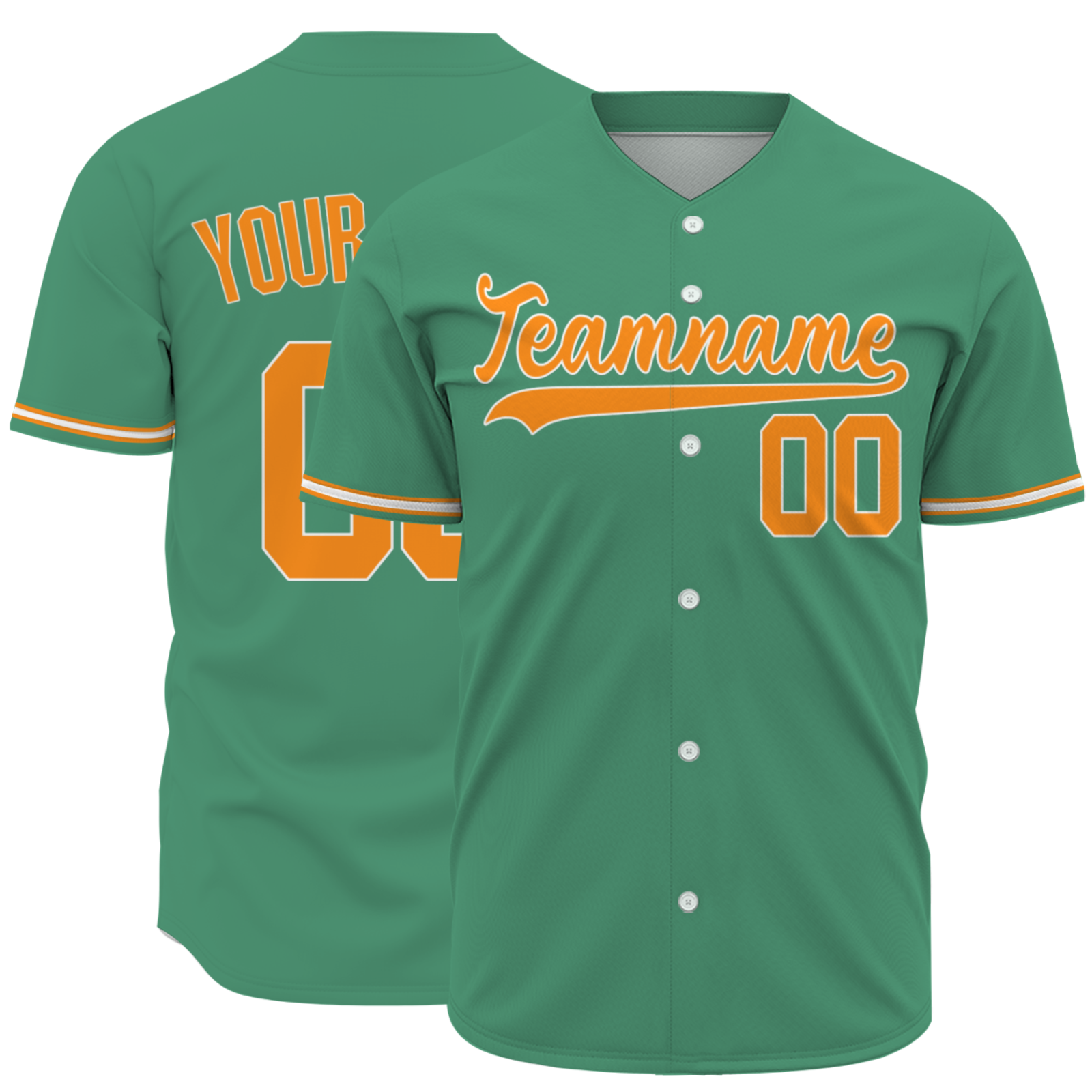 Custom Deep Mint Green Orange-White Authentic Baseball Jersey