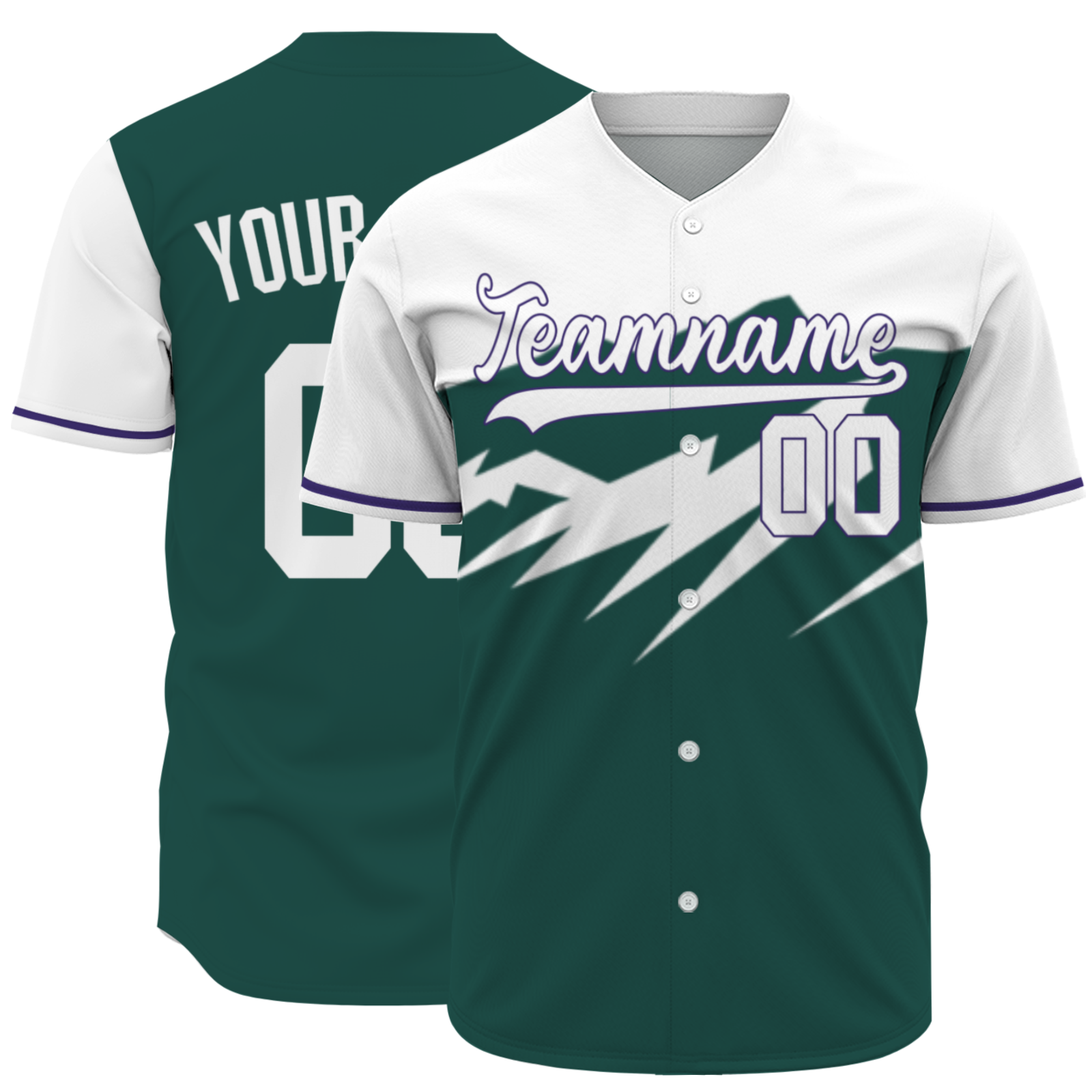 Custom Green White-Purple Snow Mountain Baseball Jersey