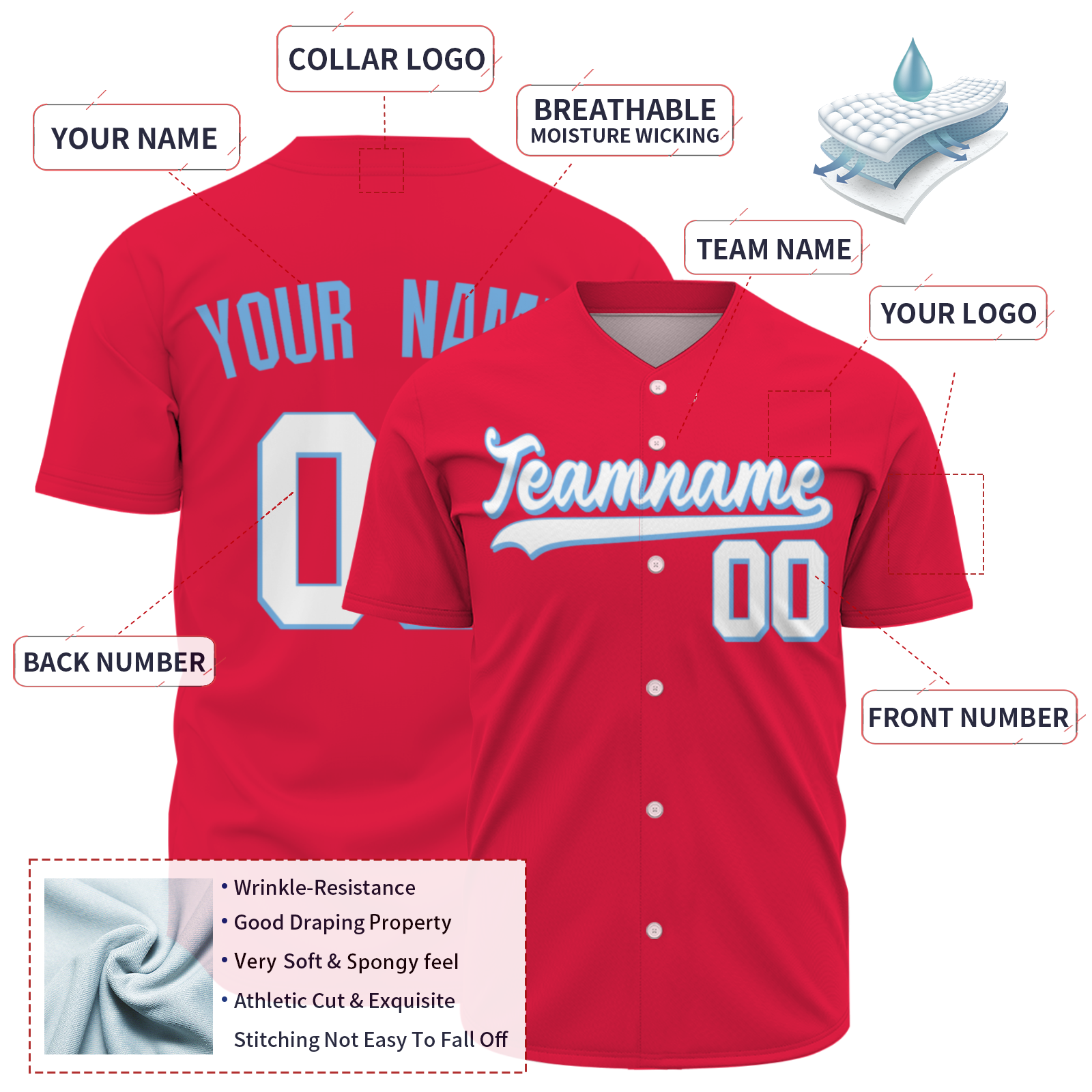 Custom Red White-Blue 3D Authentic Baseball Jersey