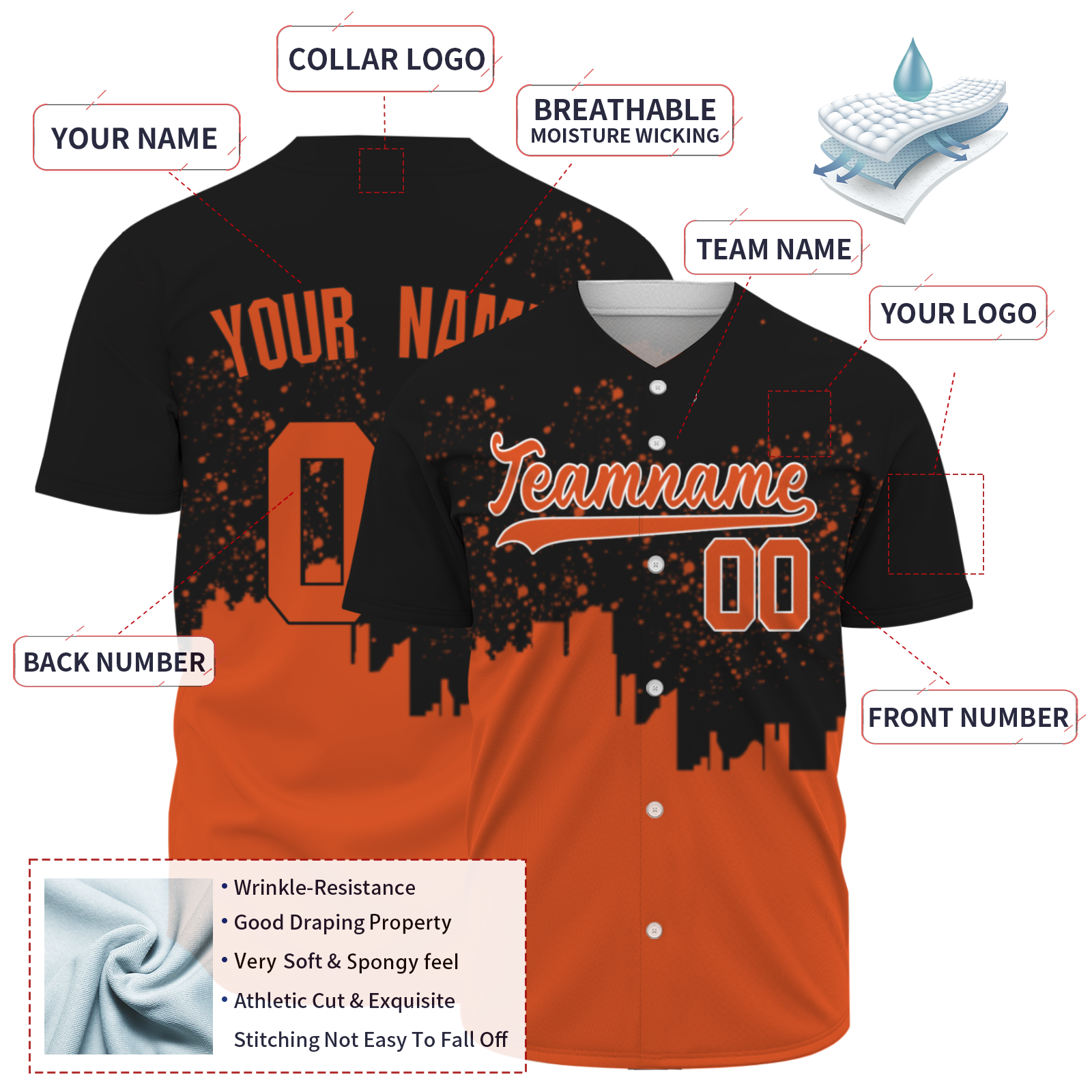 Custom Black Orange-White Authentic City's Reflection Baseball Jersey