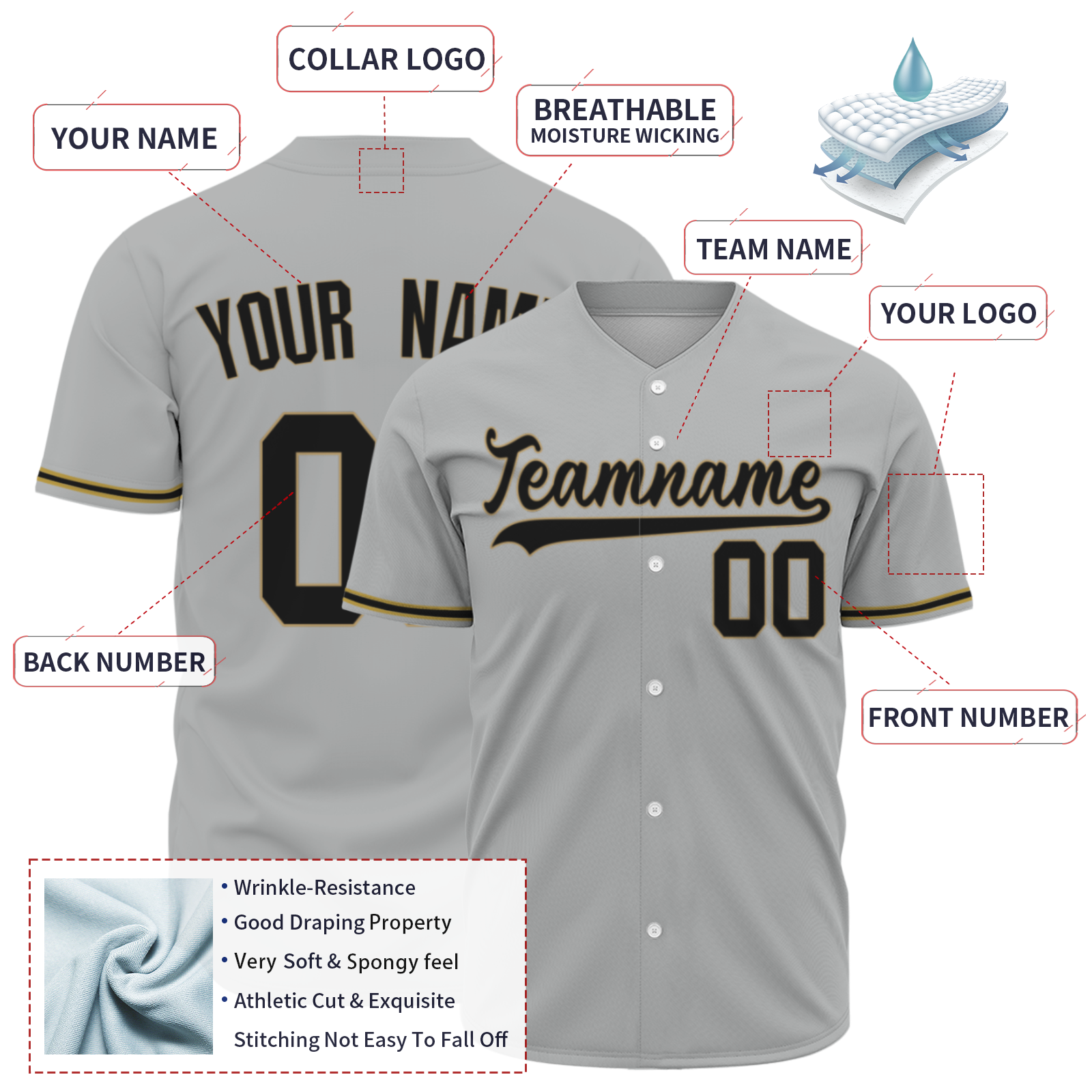 Custom Gray Black-Old Gold Authentic Baseball Jersey