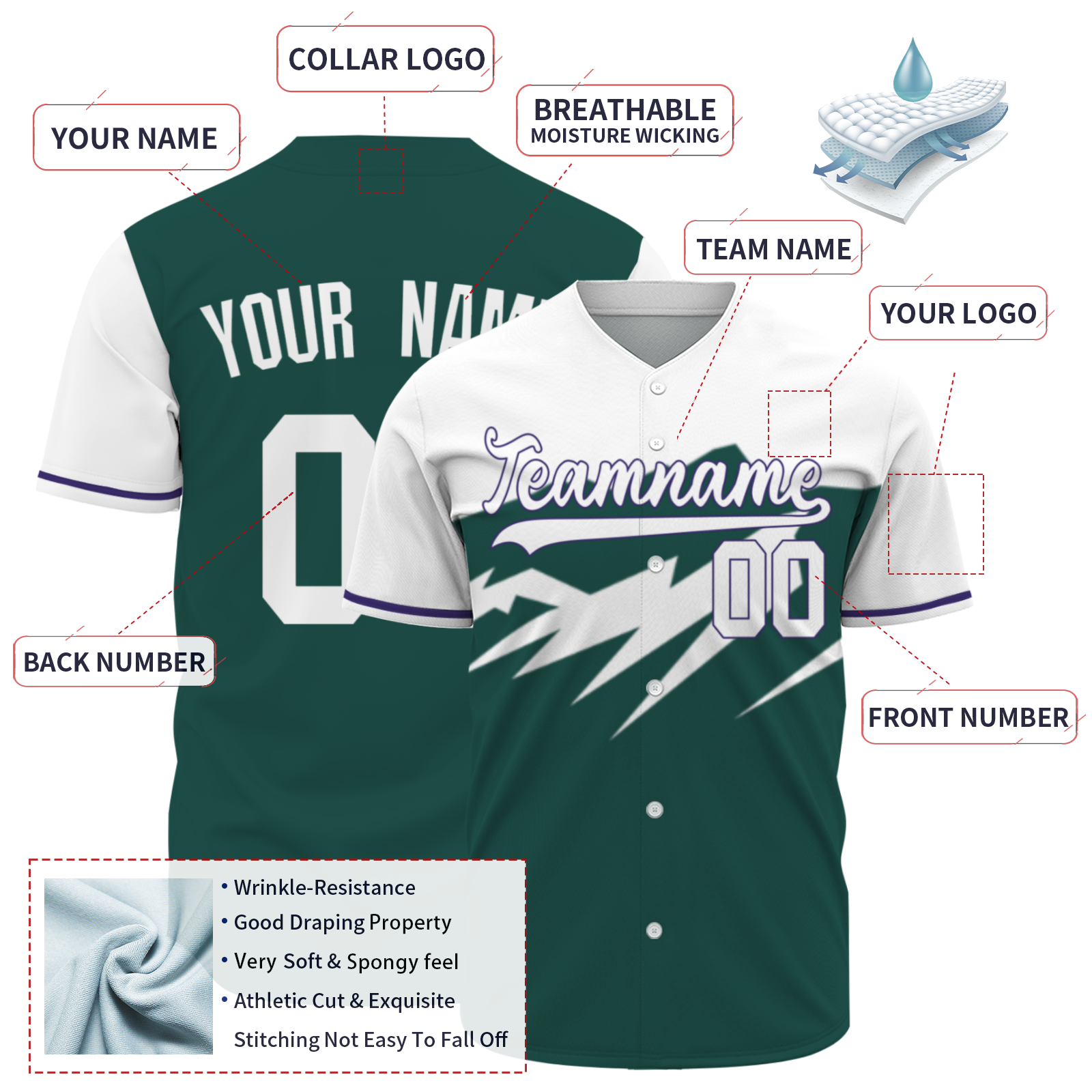 Custom Green White-Purple Snow Mountain Baseball Jersey