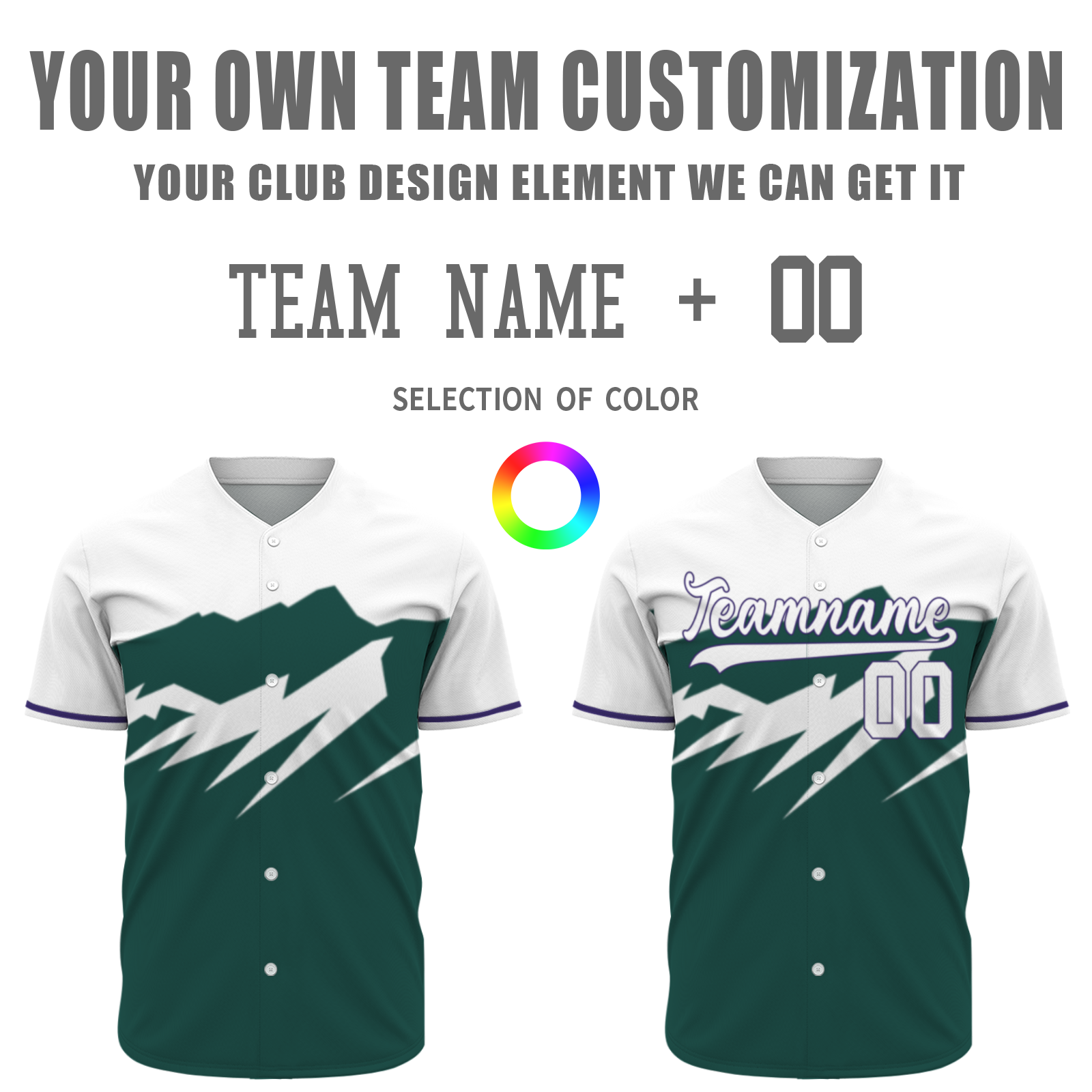 Custom Green White-Purple Snow Mountain Baseball Jersey