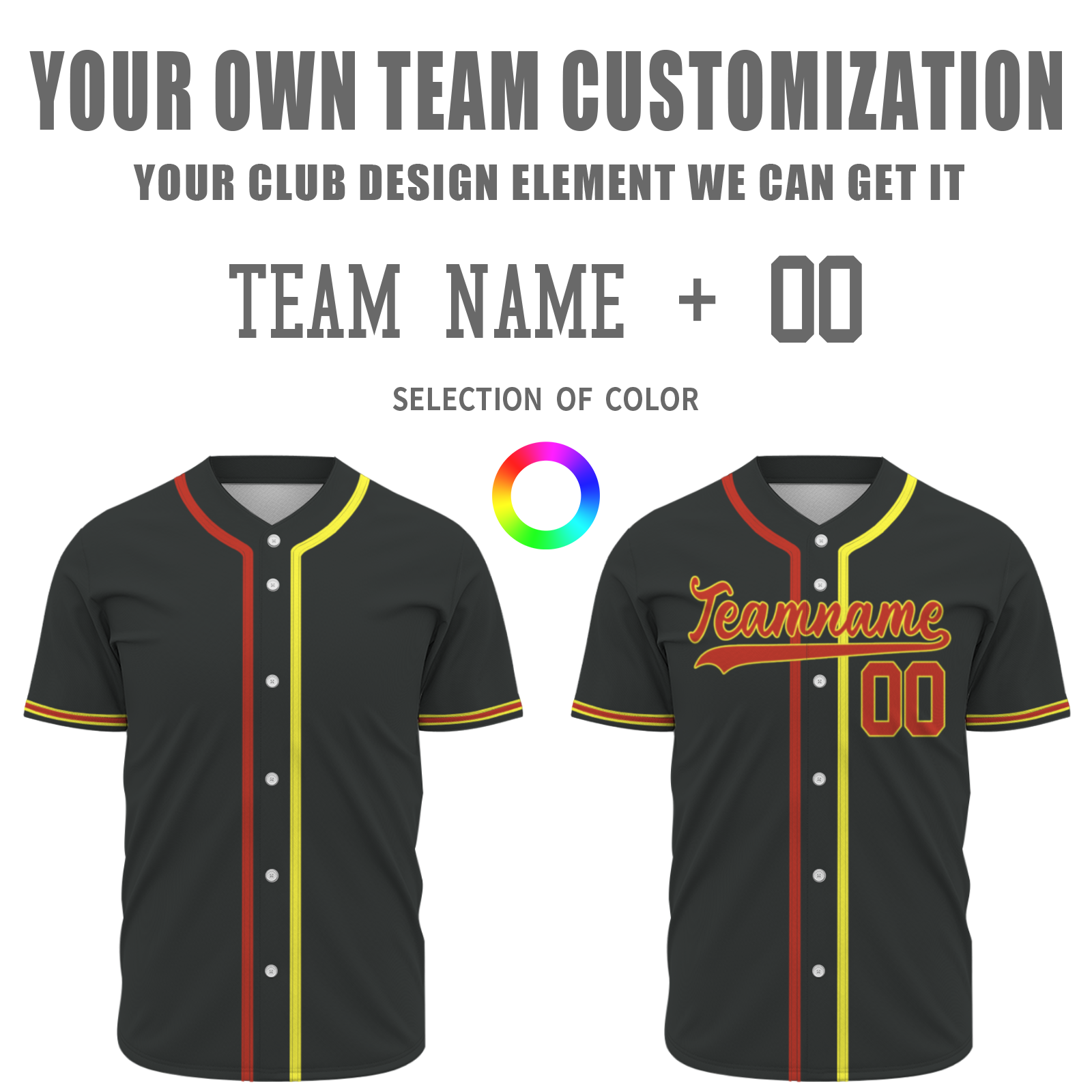 Custom Black Red-Yellow Two Tone Stripe Baseball Jersey