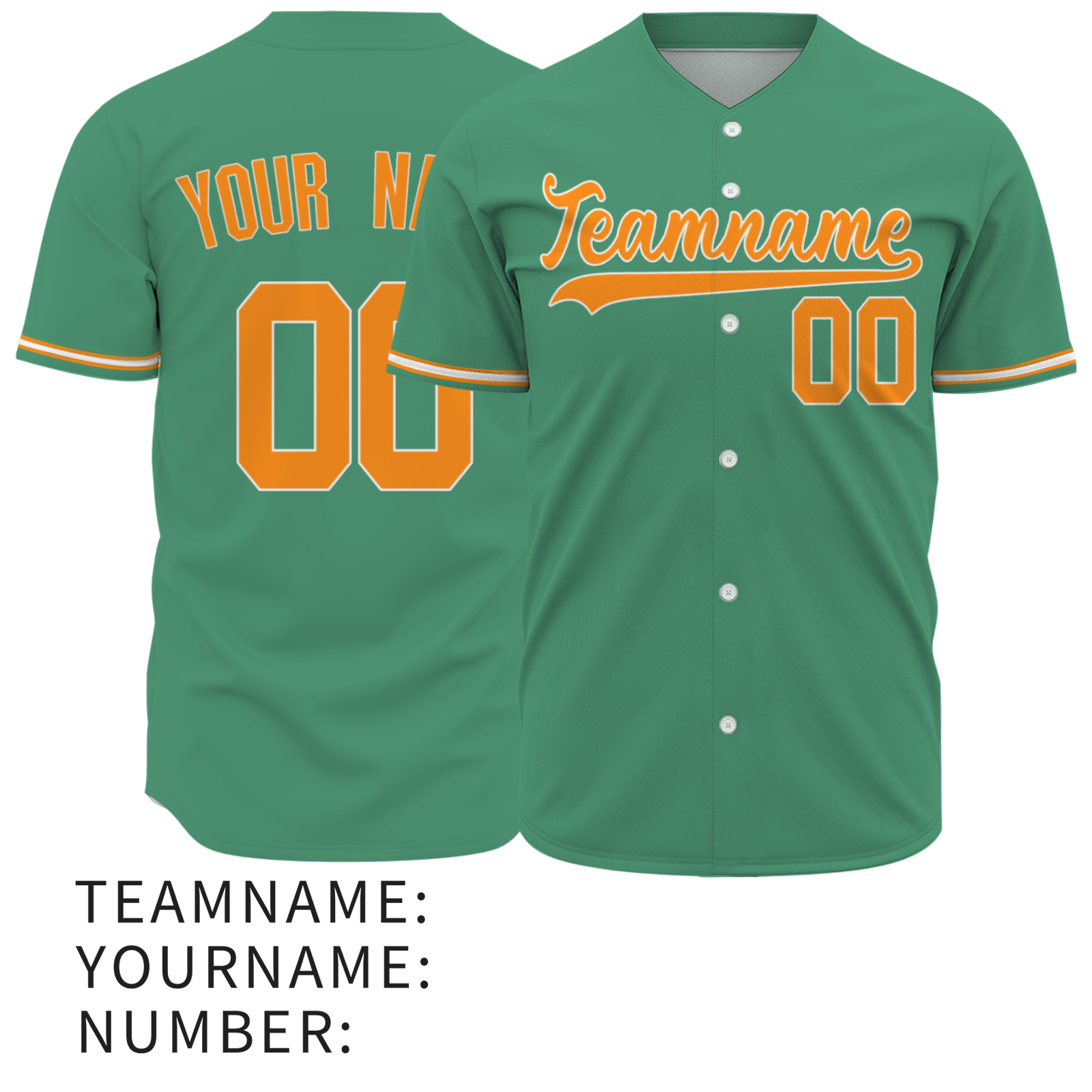 Custom Deep Mint Green Orange-White Authentic Baseball Jersey