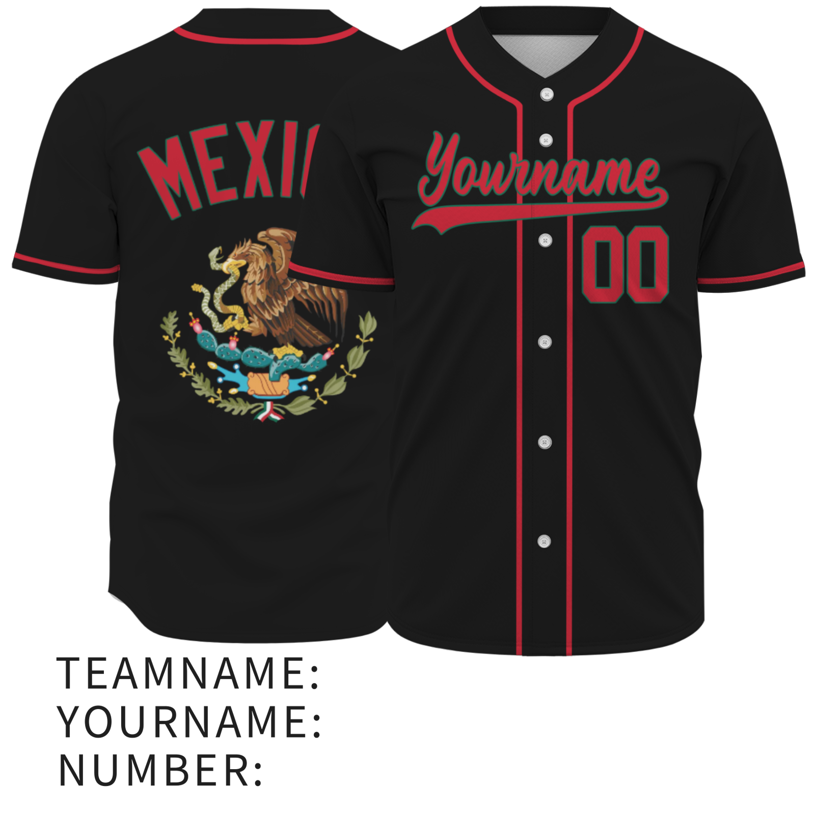 Custom Black Kelly Green-Black Authentic Mexican Flag Fashion Baseball Jersey