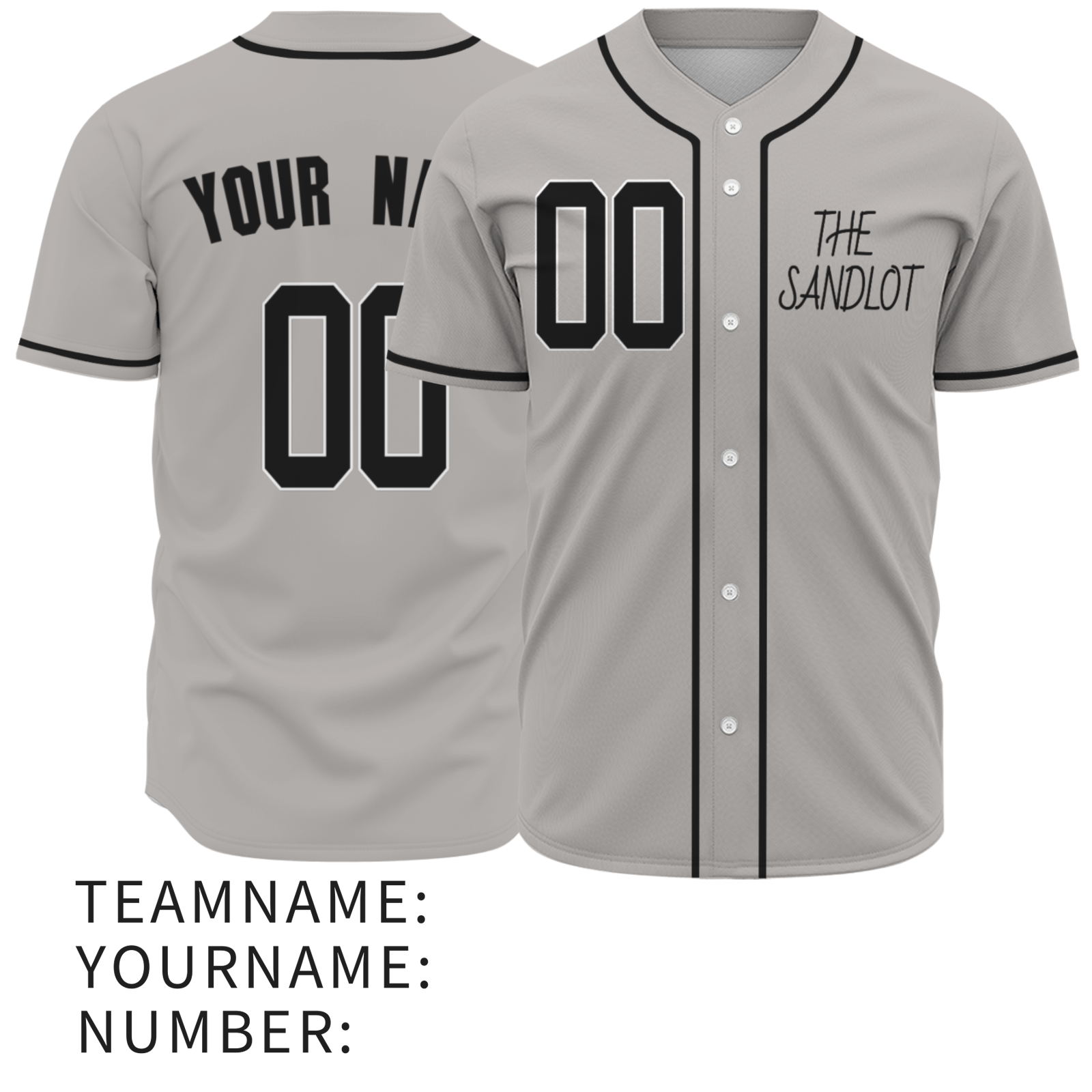 Custom Gray Black-White Authentic Sandlot Baseball Jersey