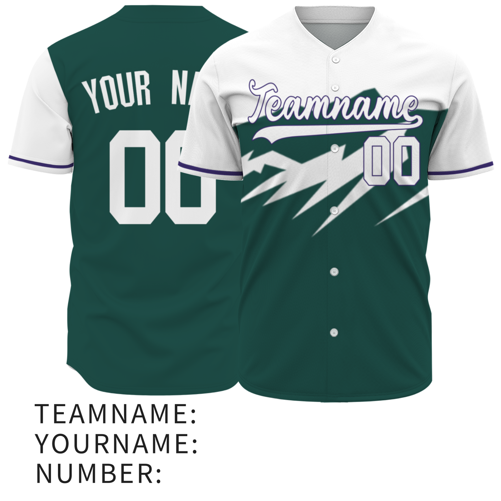 Custom Green White-Purple Snow Mountain Baseball Jersey