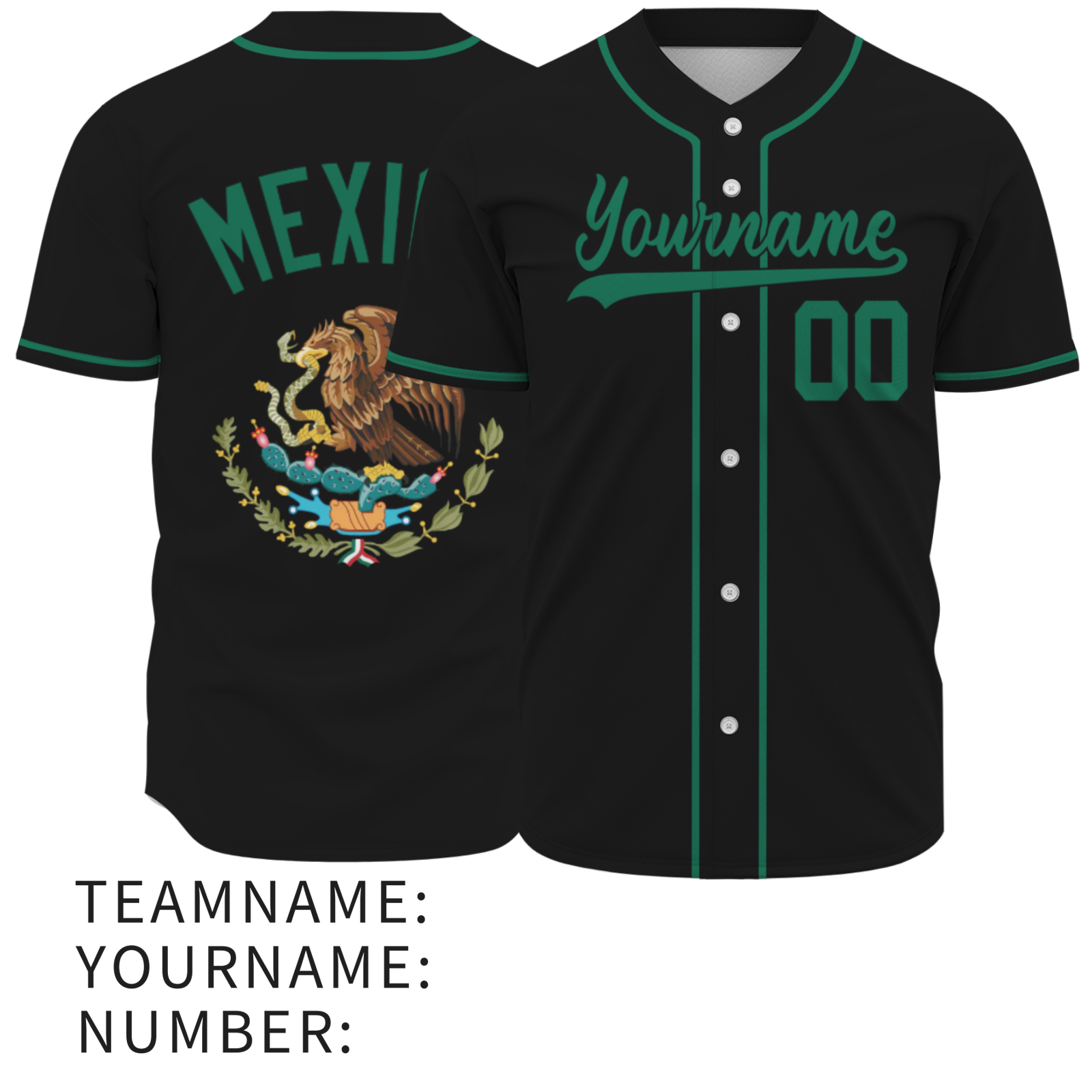 Custom Black Kelly Green-Black Authentic Mexican Flag Fashion Baseball Jersey