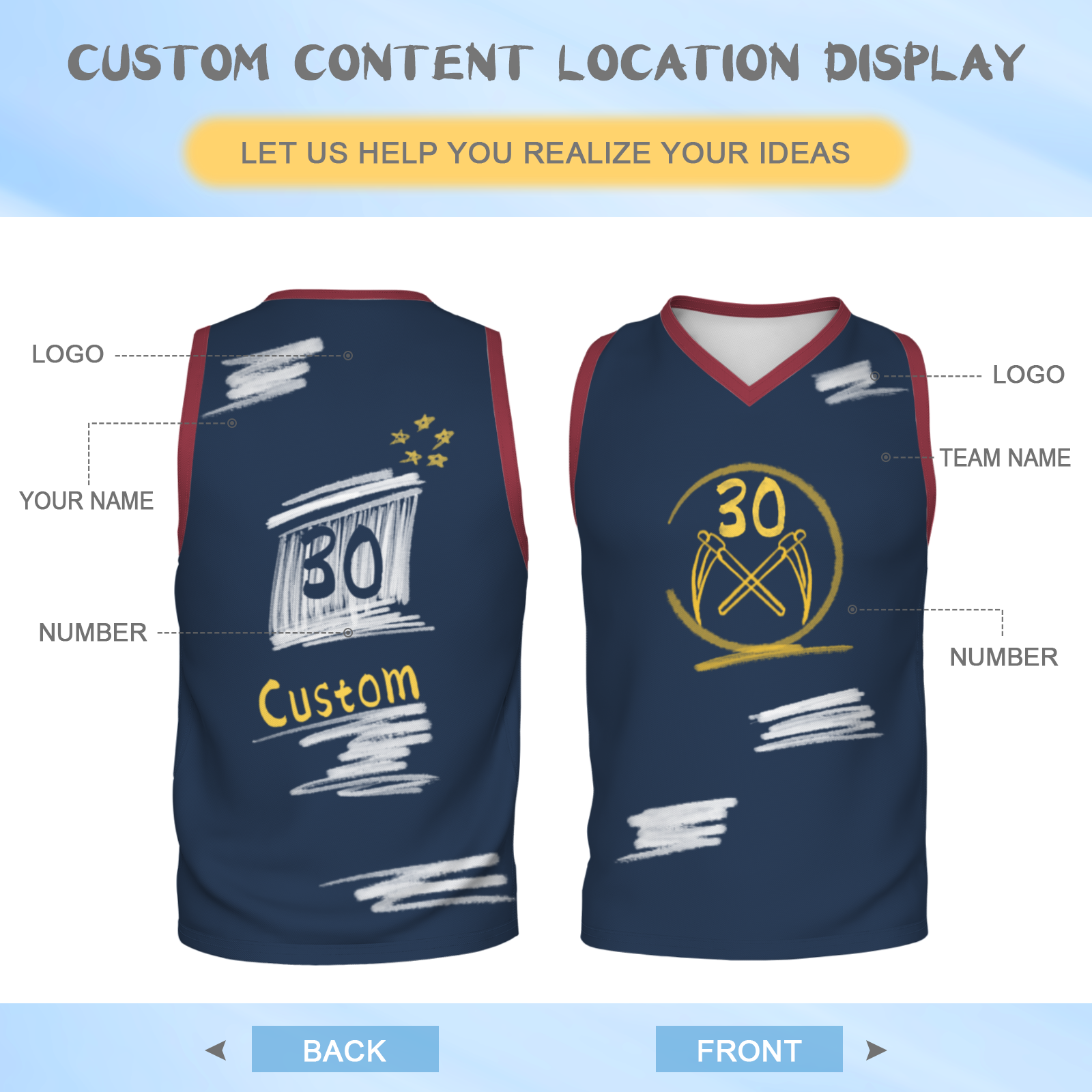 Custom Blue Chinese Painting Horse V-Neck Basketball Jersey