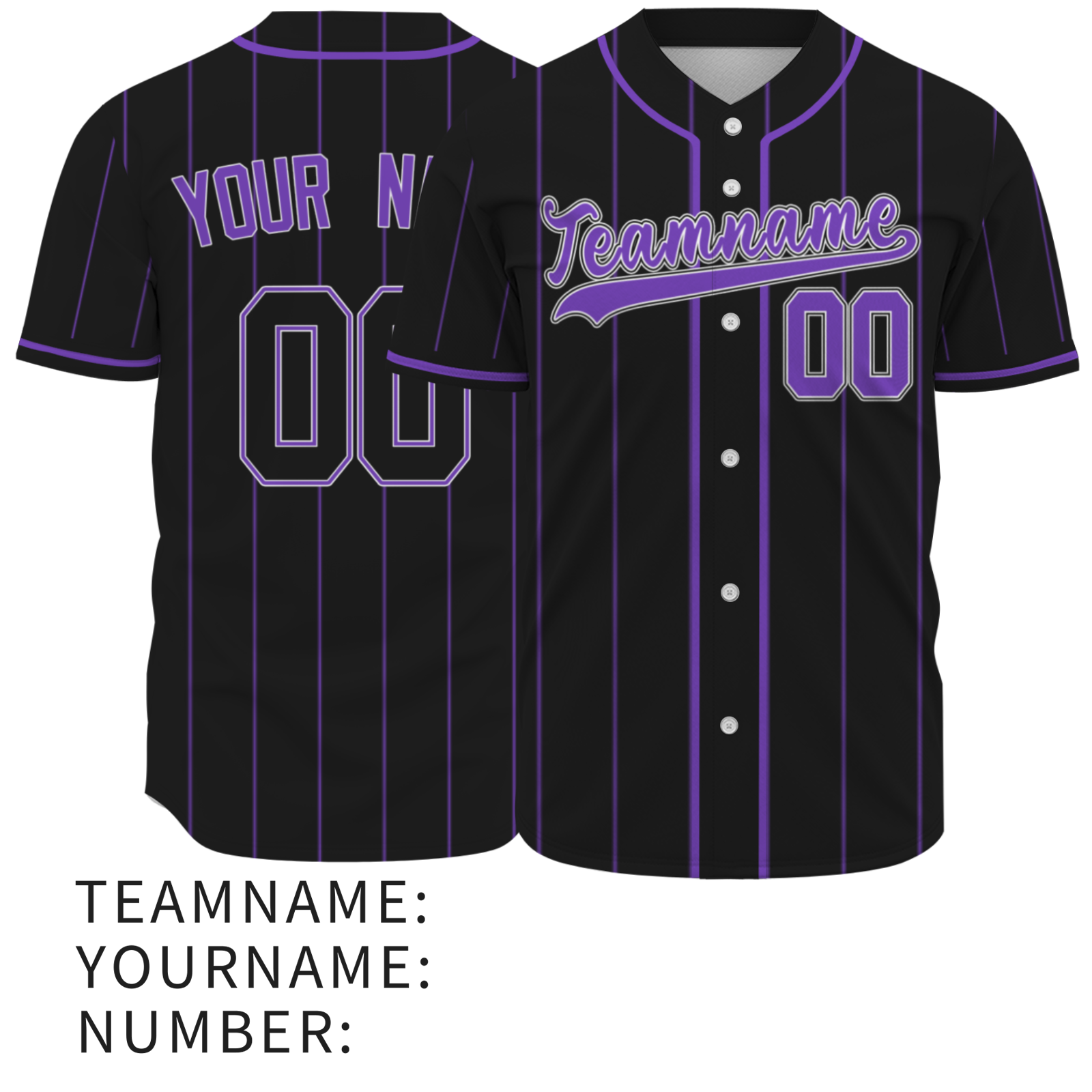 Custom Black Purple Pinstrip Purple-White Authentic Baseball Jersey