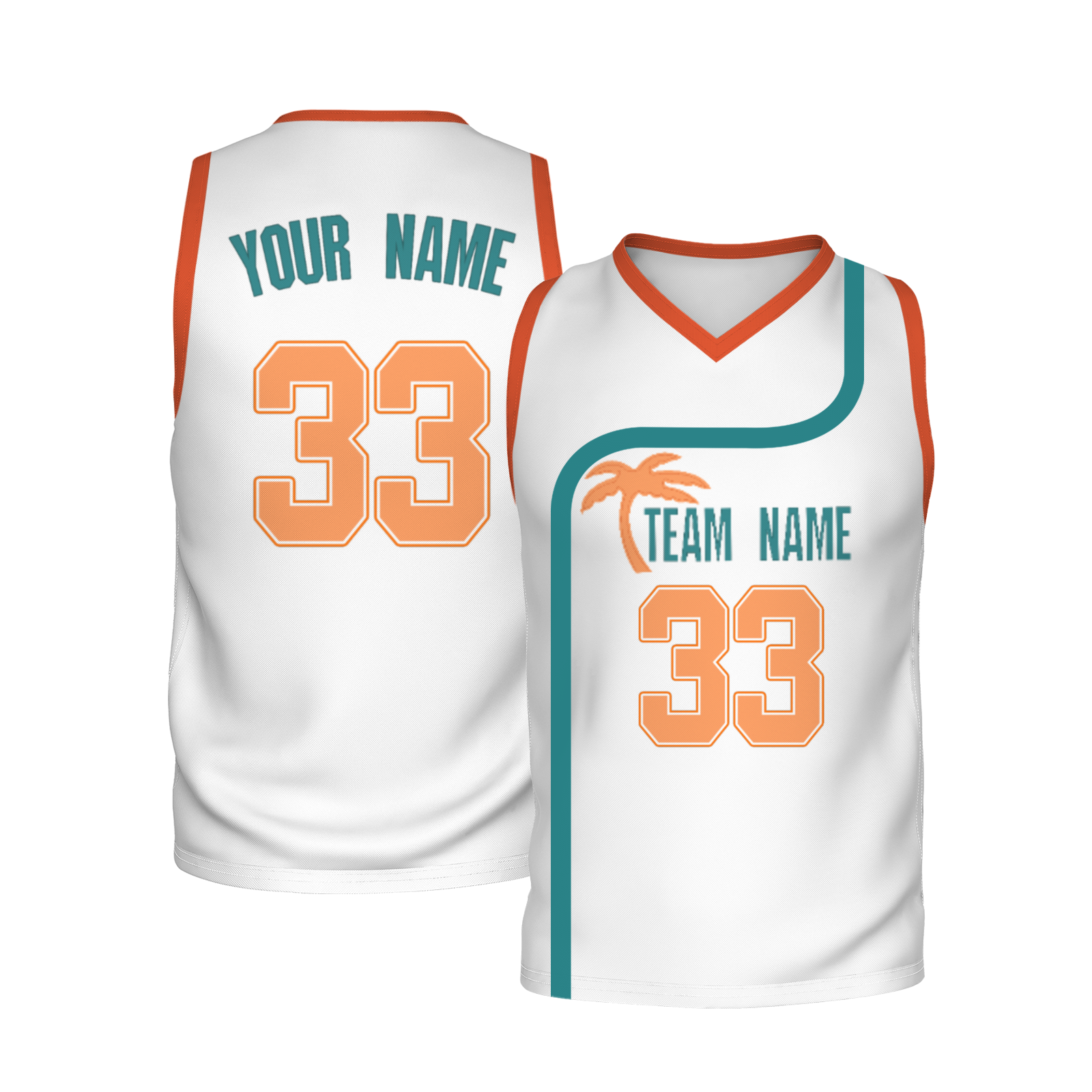 Custom Turquoise White Orange Authentic Coconut Tree Basketball Jersey