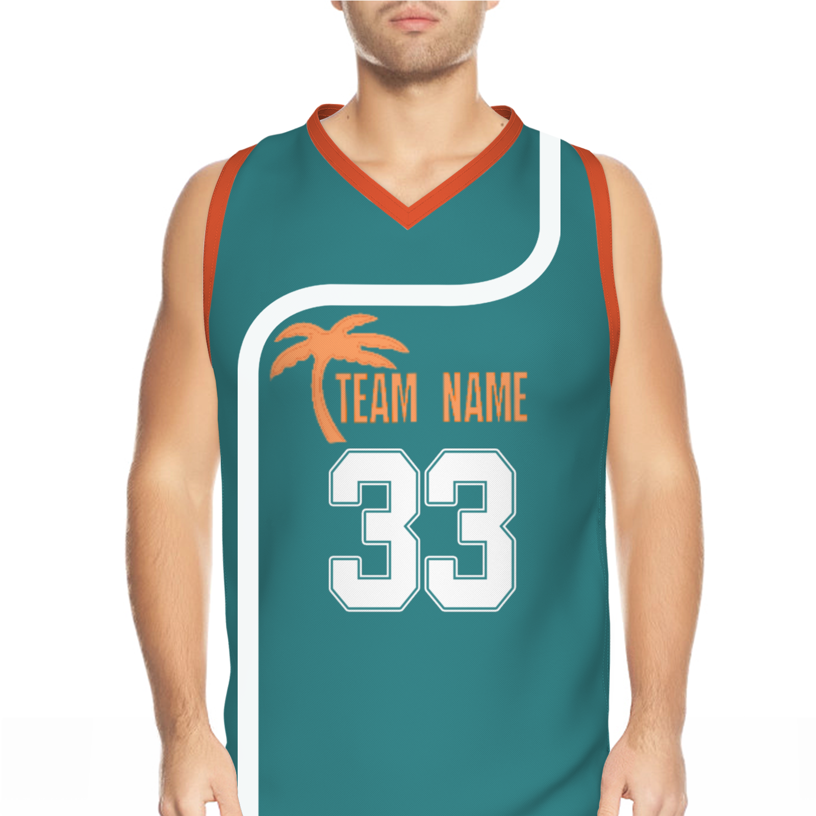 Custom Turquoise White Orange Authentic Coconut Tree Basketball Jersey