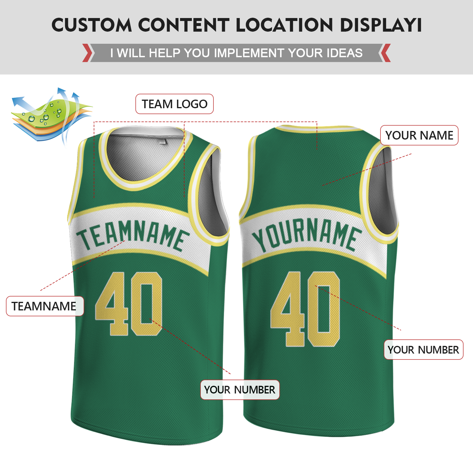 Custom Green Yellow-White Authentic Round Neck Rib-Knit Basketball Jersey