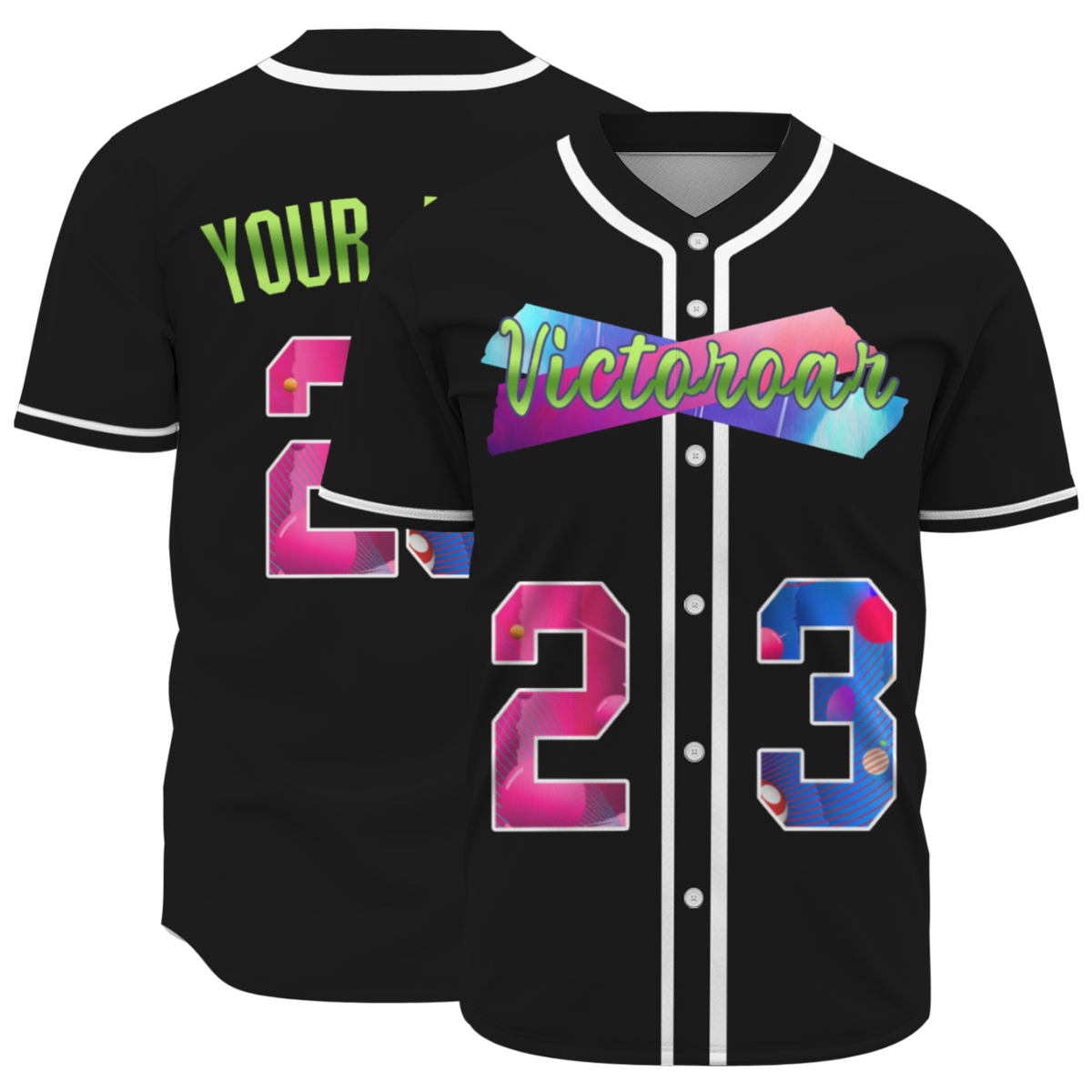 Custom Black Pink-Indigo Authentic Victoroar Baseball Jersey